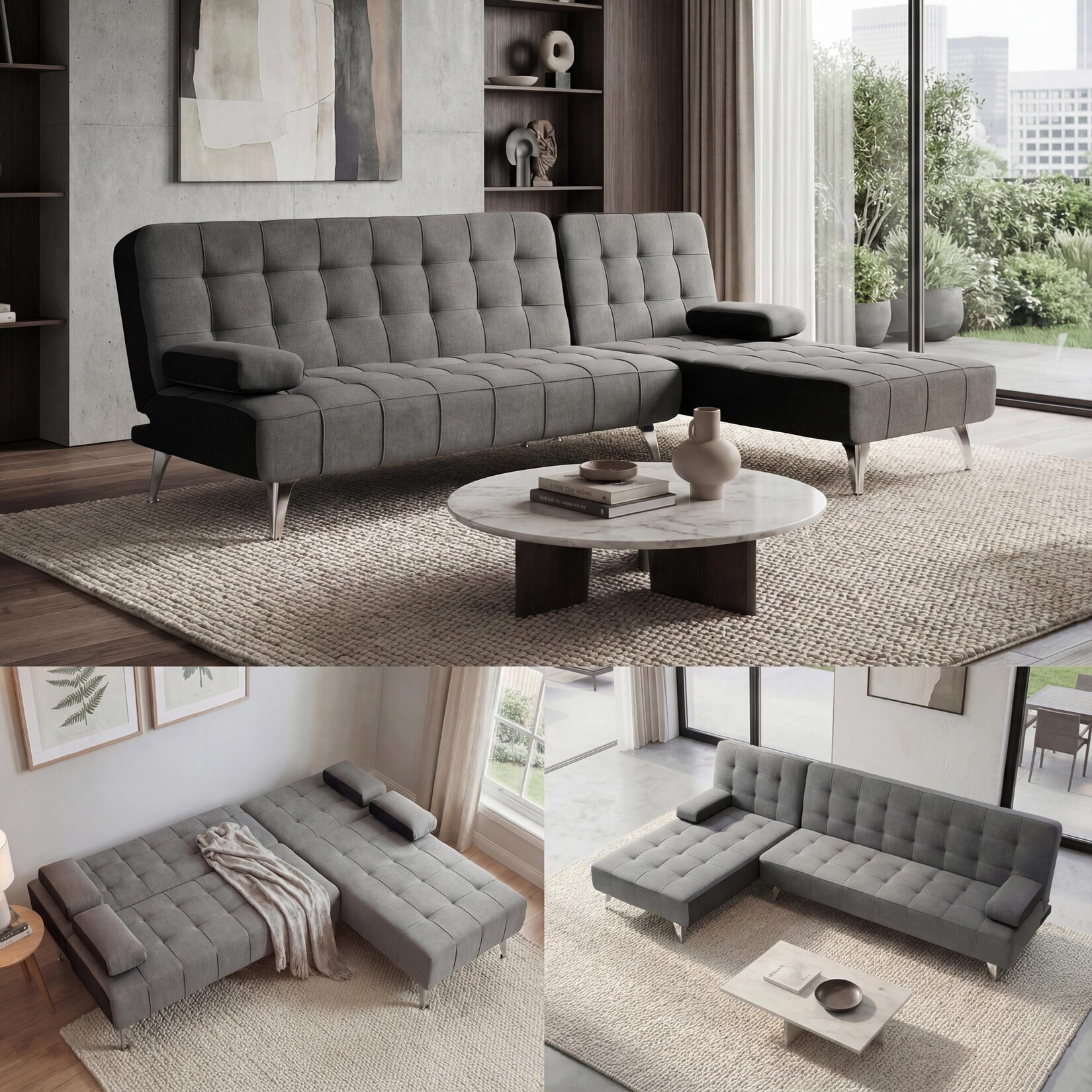 Schlafsofa MCW-K22, Couch Ecksofa Sofa, Liegefläche links/rechts Schlaffunktion 236cm ~ Stoff/Textil dunkelgrau, schwarz