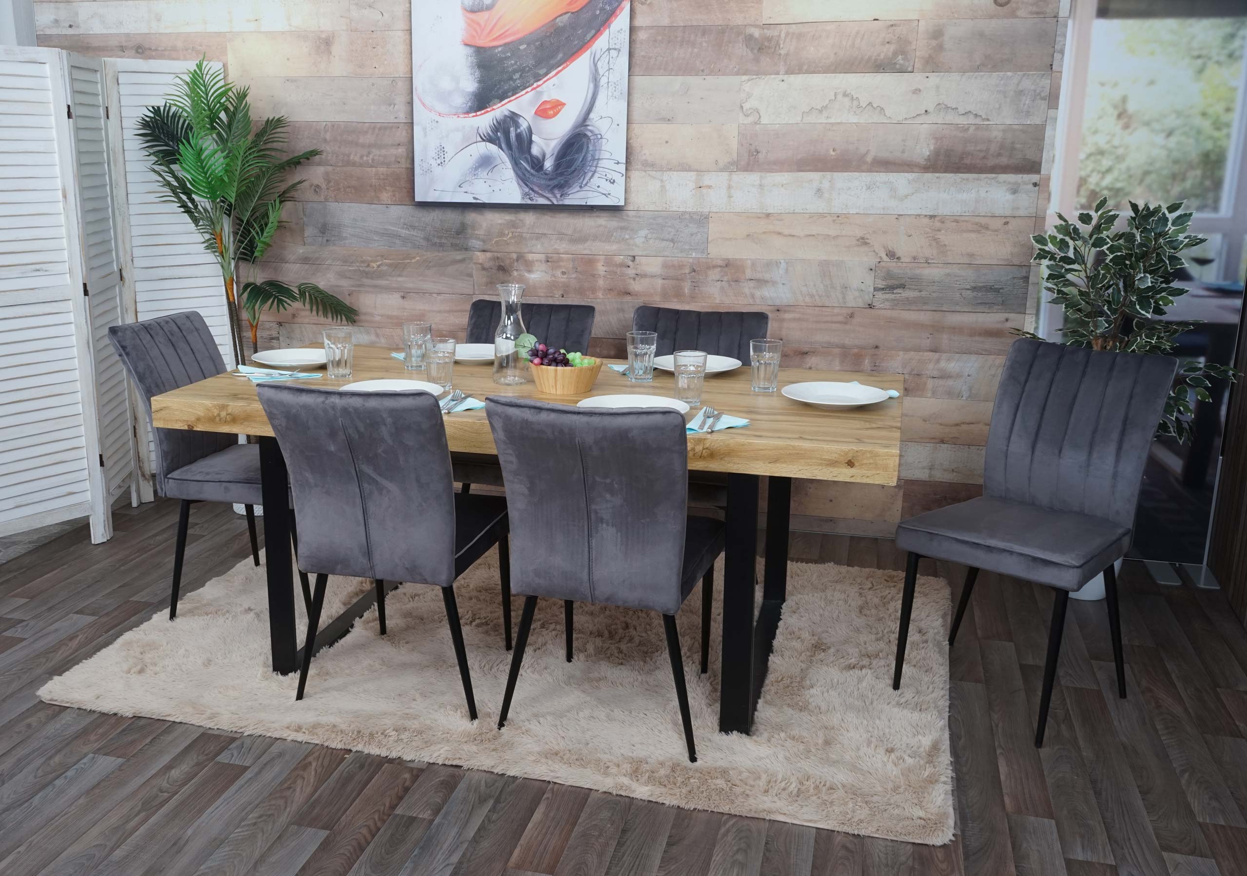 6er-Set Esszimmerstuhl MCW-K16, Stuhl K&uuml;chenstuhl, Samt Metall ~ dunkelgrau - Bild 1