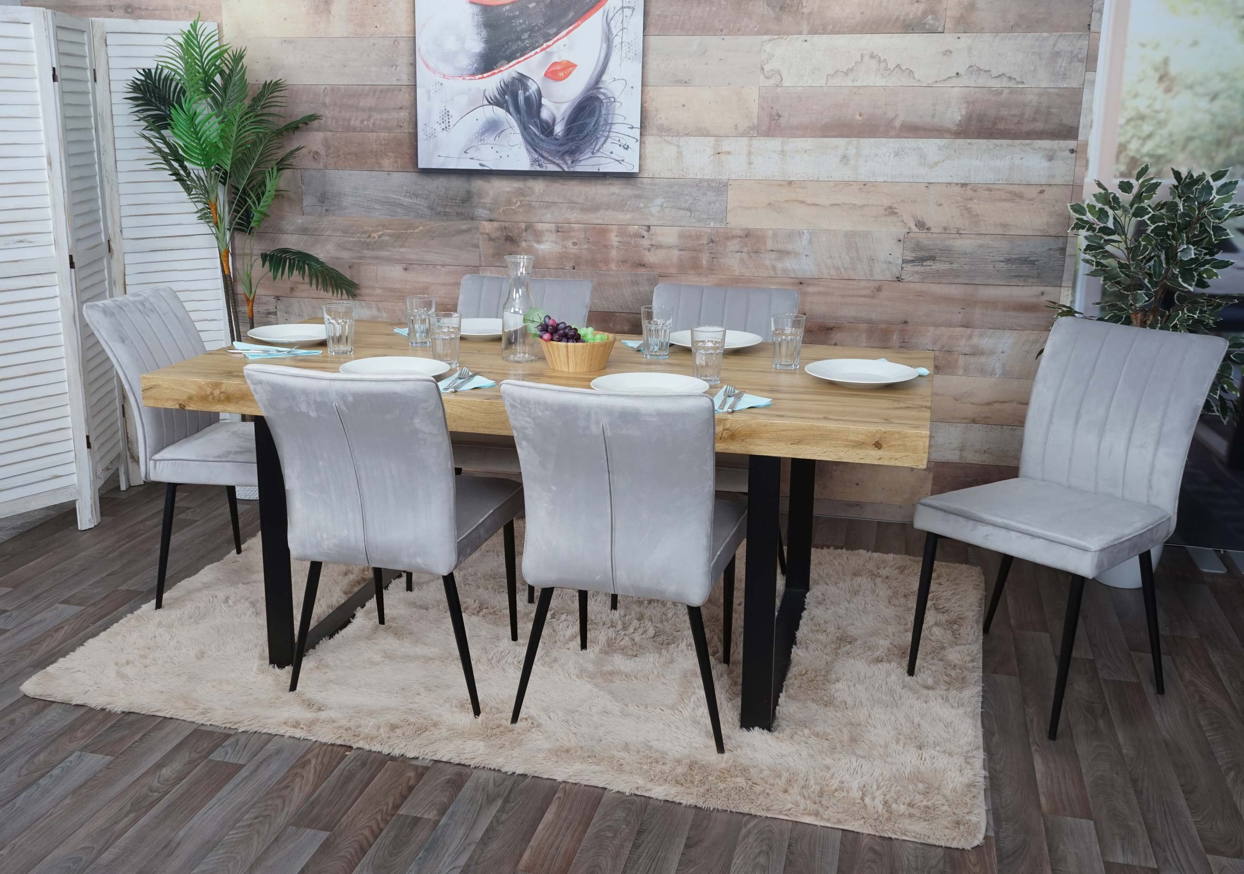 6er-Set Esszimmerstuhl MCW-K16, Stuhl K&uuml;chenstuhl, Samt Metall ~ hellgrau - Bild 1