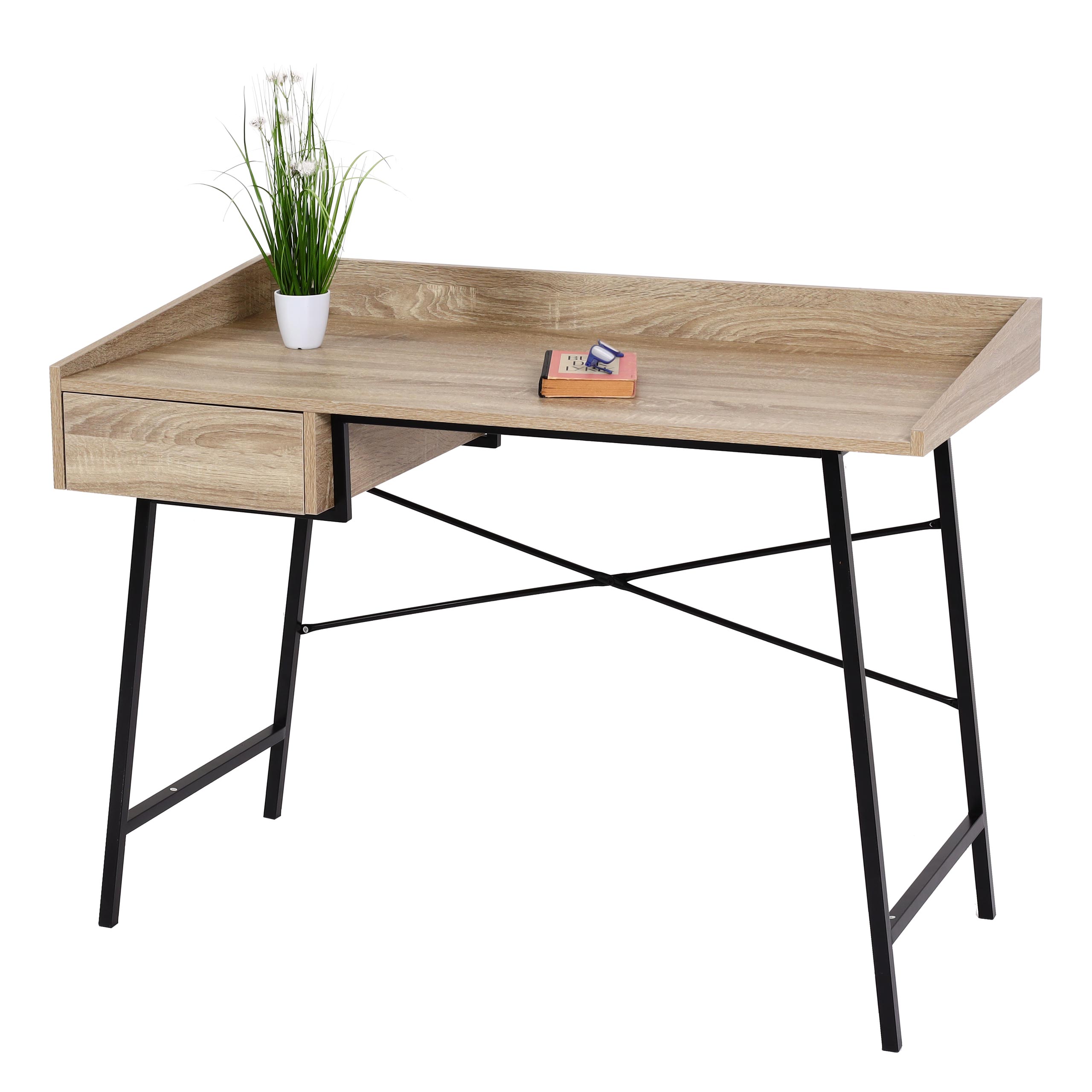 Konsolentisch MCW-J97, Schminktisch Ablagentisch, Schublade 3D-Struktur 98x114x60cm MVG-zertifiziert ~ Eiche-Optik - Bild 1