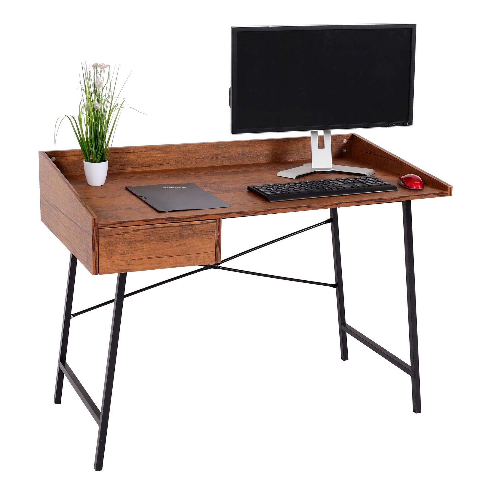 Schreibtisch MCW-J97, Bürotisch Computertisch, Schublade 3D-Struktur 98x114x60cm MVG-zertifiziert ~ braun | 04057651533872