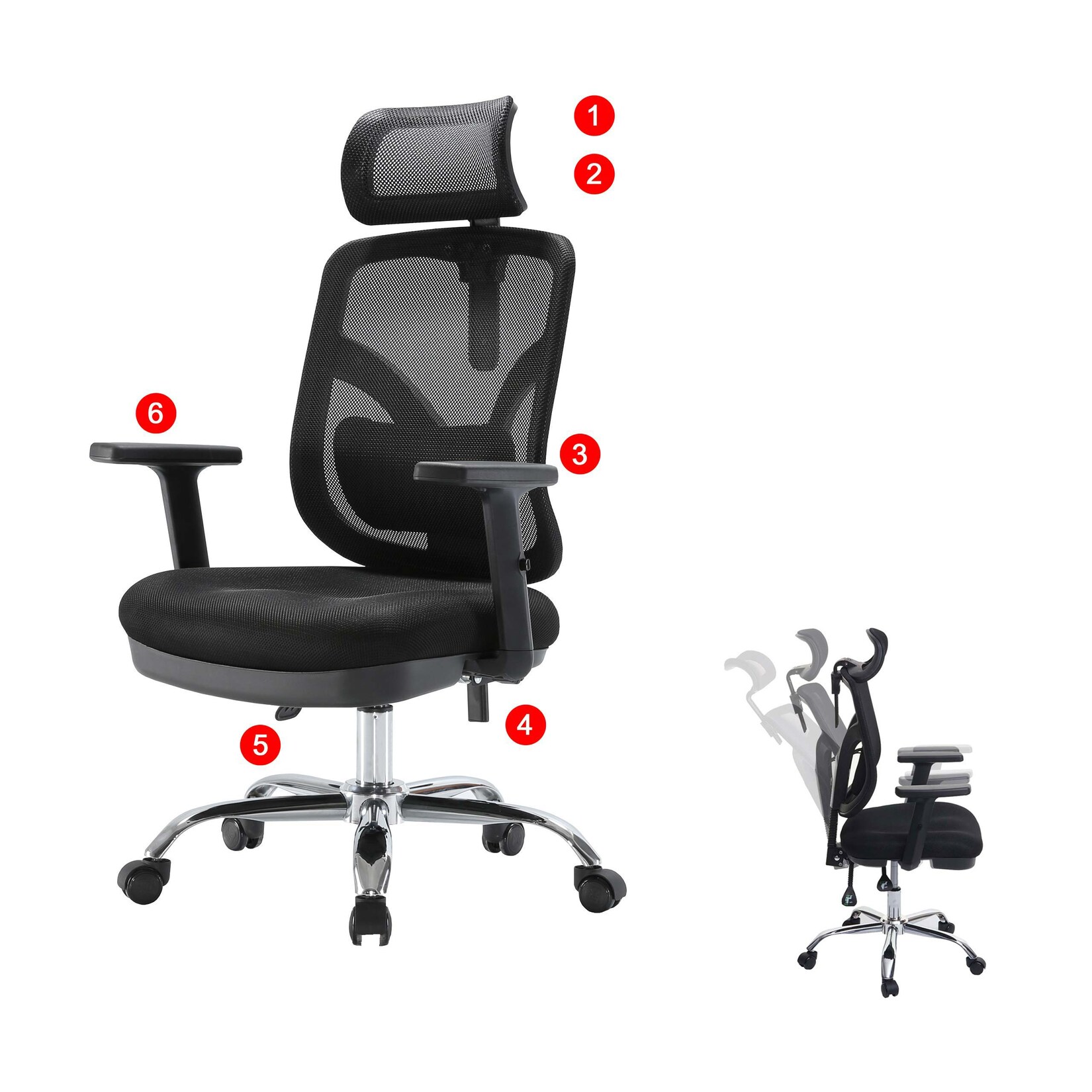 SIHOO Bürostuhl Schreibtischstuhl, ergonomisch, verstellbare Lordosenstütze und Armlehne ~ schwarz