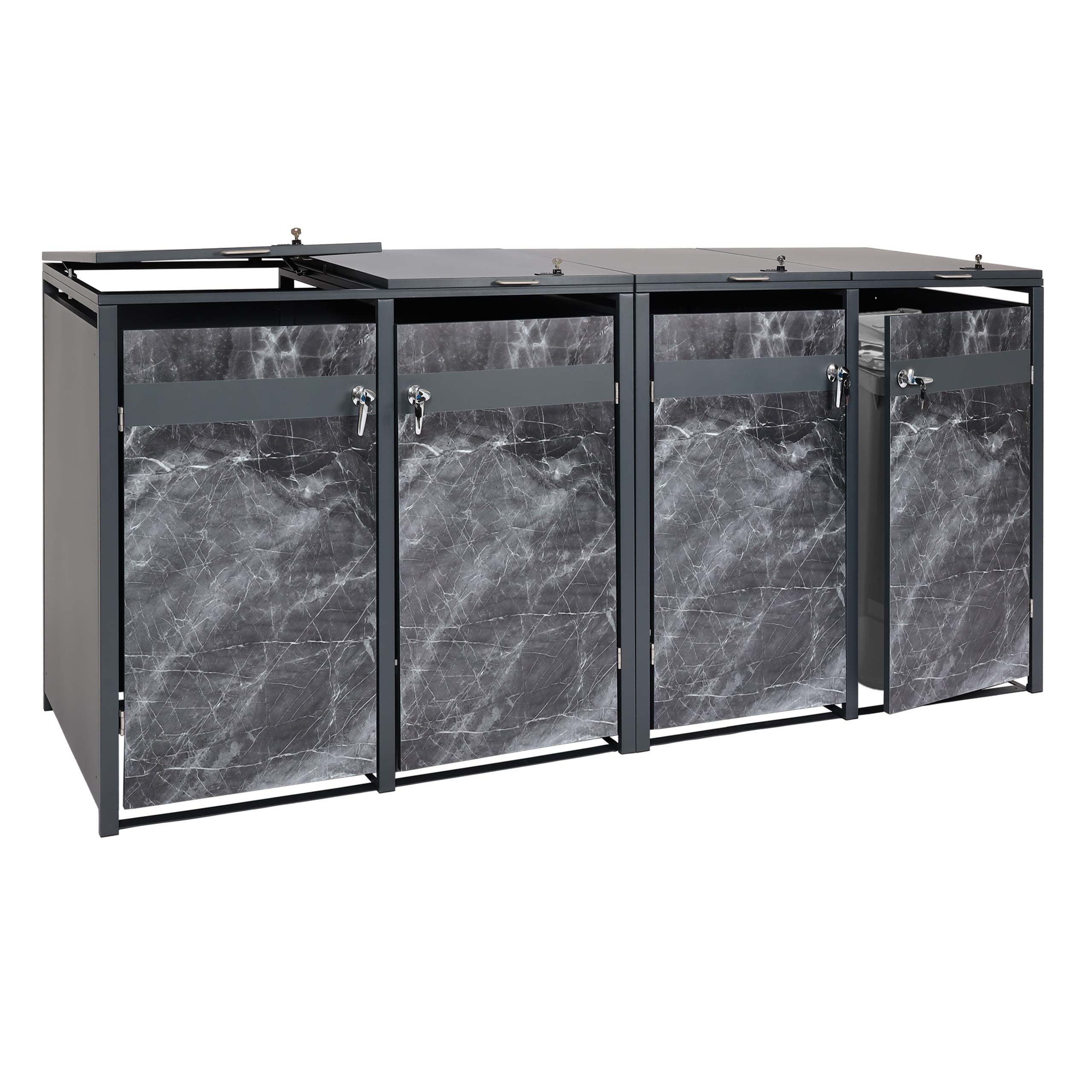 4er M&uuml;lltonnenverkleidung MCW-J82, M&uuml;lltonnenbox, erweiterbar, Metall 100kg, anthrazit ~ Marmor-Optik dunkel - Bild 1