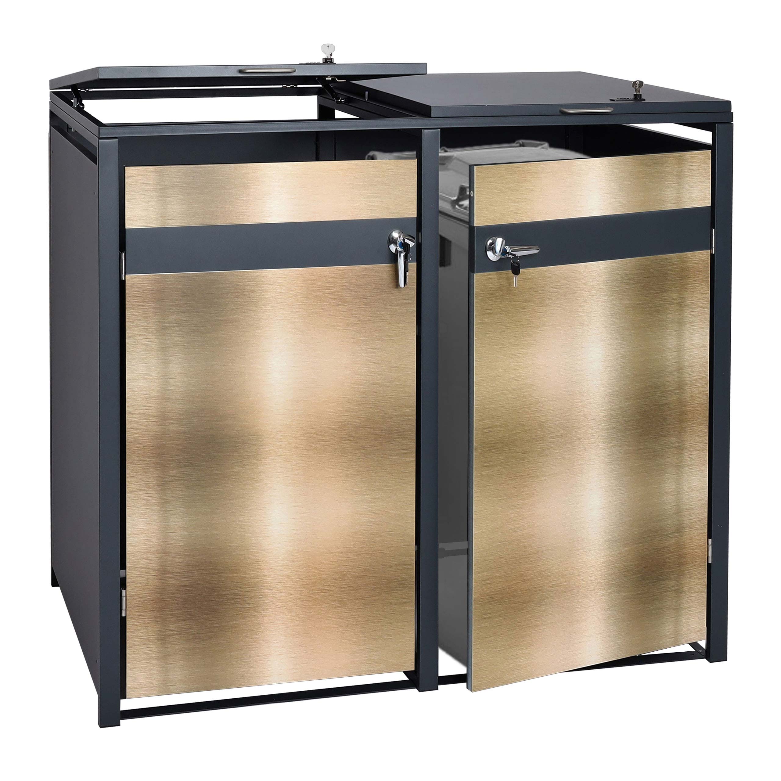 2er M&uuml;lltonnenverkleidung MCW-J82, M&uuml;lltonnenbox, erweiterbar, Metall 50kg, anthrazit ~ gold - Bild 1