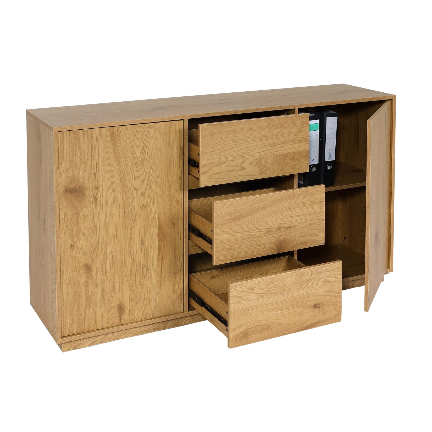 Sideboard MCW-J78, Kommode Schrank Highboard Schublade, MDF Soft-Close 86x160x40cm ~ Eiche-Optik | 04057651534039