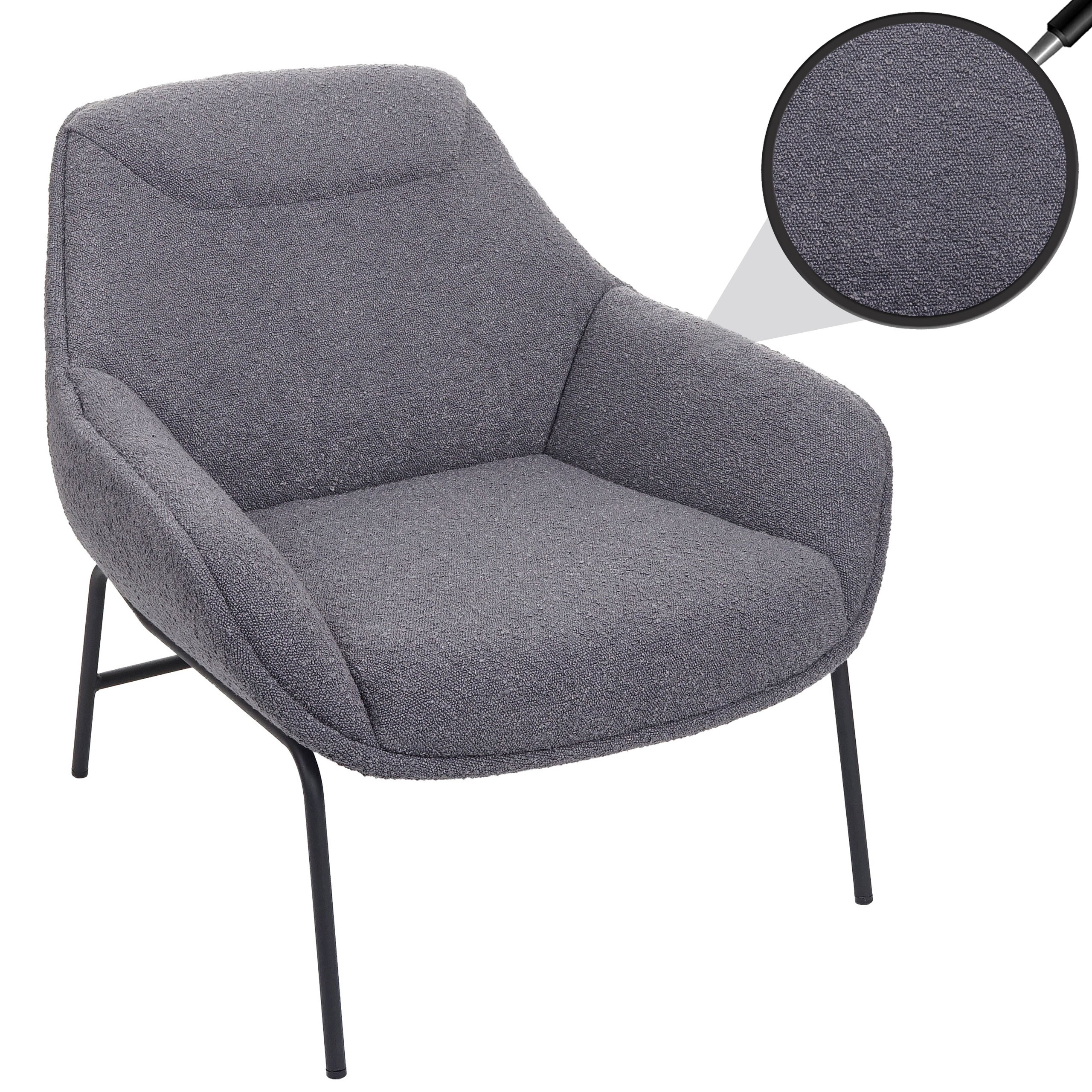 Lounge-Sessel MCW-J77, Cocktailsessel Sessel, Boucl&eacute; Stoff Metall ~ dunkelgrau - Bild 1