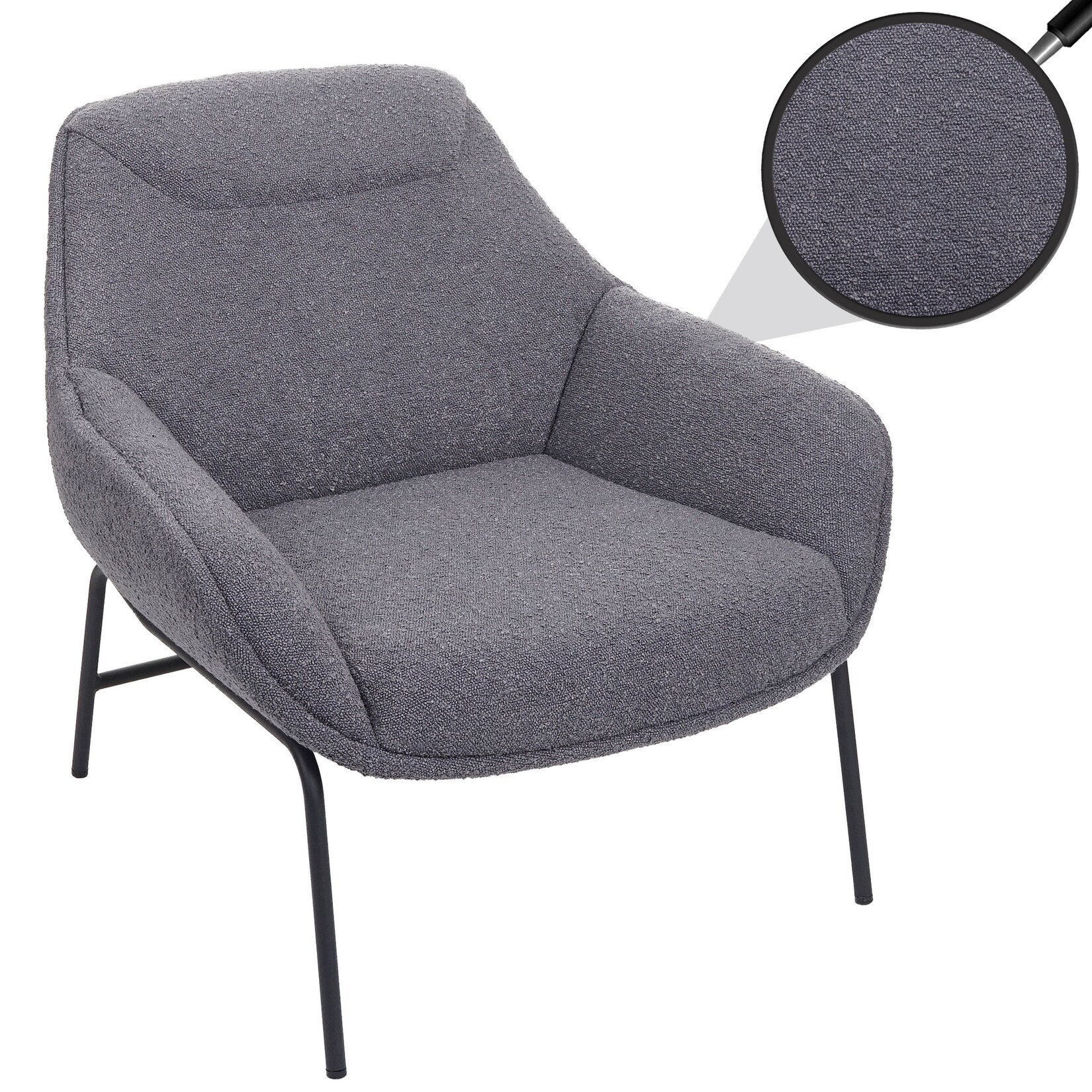 Lounge-Sessel MCW-J77, Cocktailsessel Sessel, Bouclé Stoff Metall ~ dunkelgrau