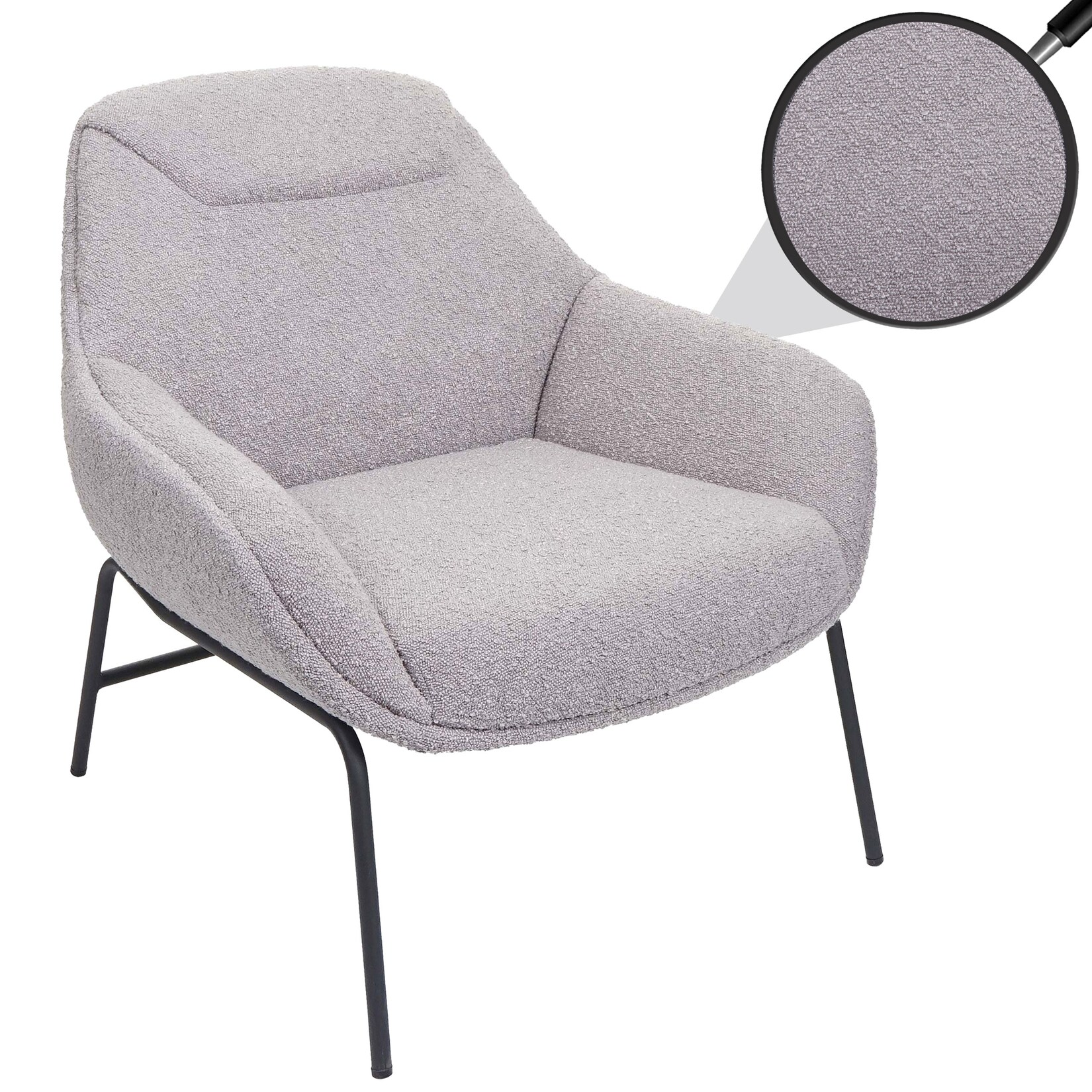 Lounge-Sessel MCW-J77, Cocktailsessel Sessel, Bouclé Stoff Metall ~ hellgrau | 04057651648743