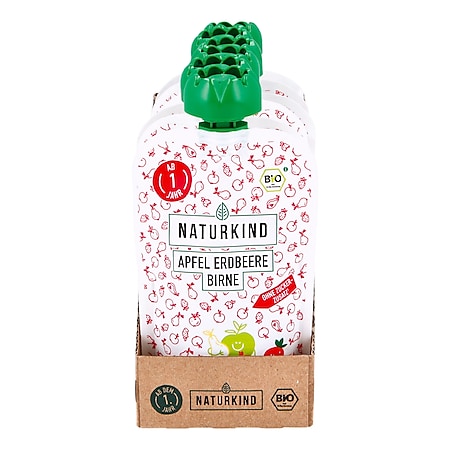 NATURKIND Bio Quetschbeutel Apfel Erdbeere Birne 100 g, 6er Pack - Bild 1