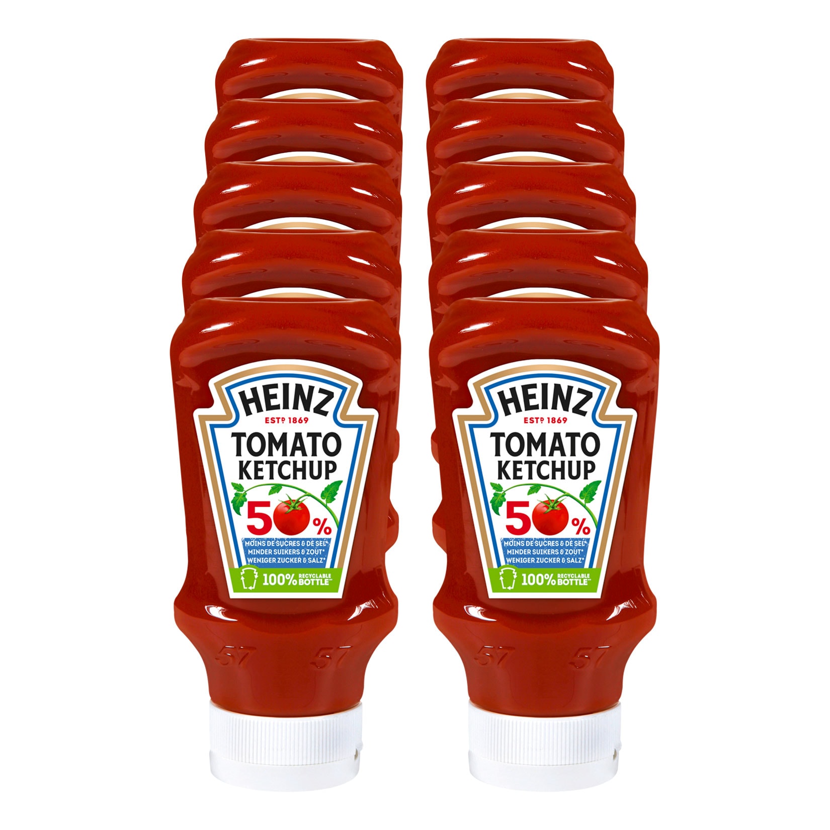Heinz Tomato Ketchup 50% weniger Zucker & Salz 500 ml, 10er Pack - Bild 1