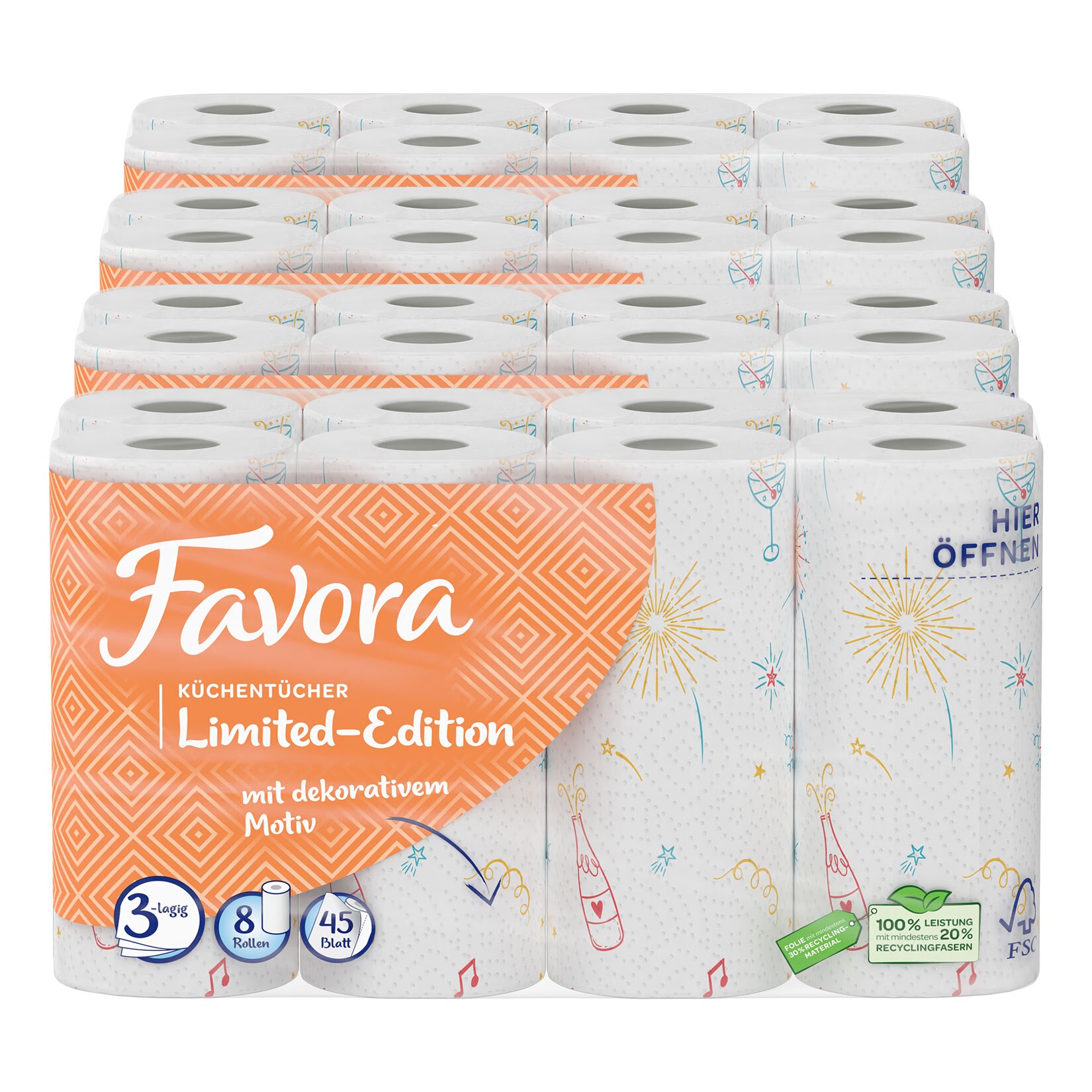 Favora K&uuml;chtent&uuml;cher XXL Konfetti-Motiven 3-lagig 8 x 45 Blatt, 4er Pack - Bild 1