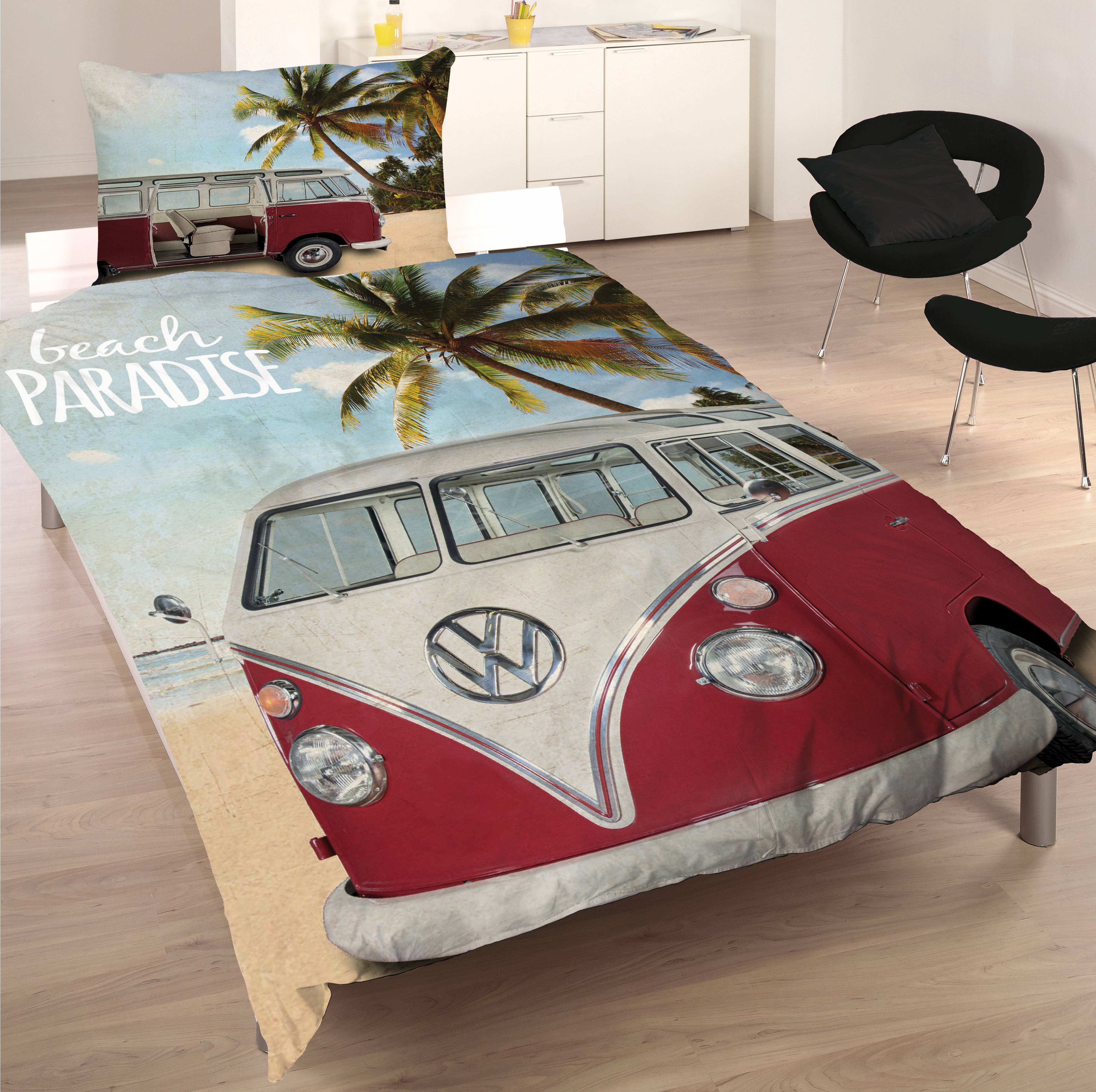 VW Bulli Bettw&auml;sche -rot- sortiert - Bild 1