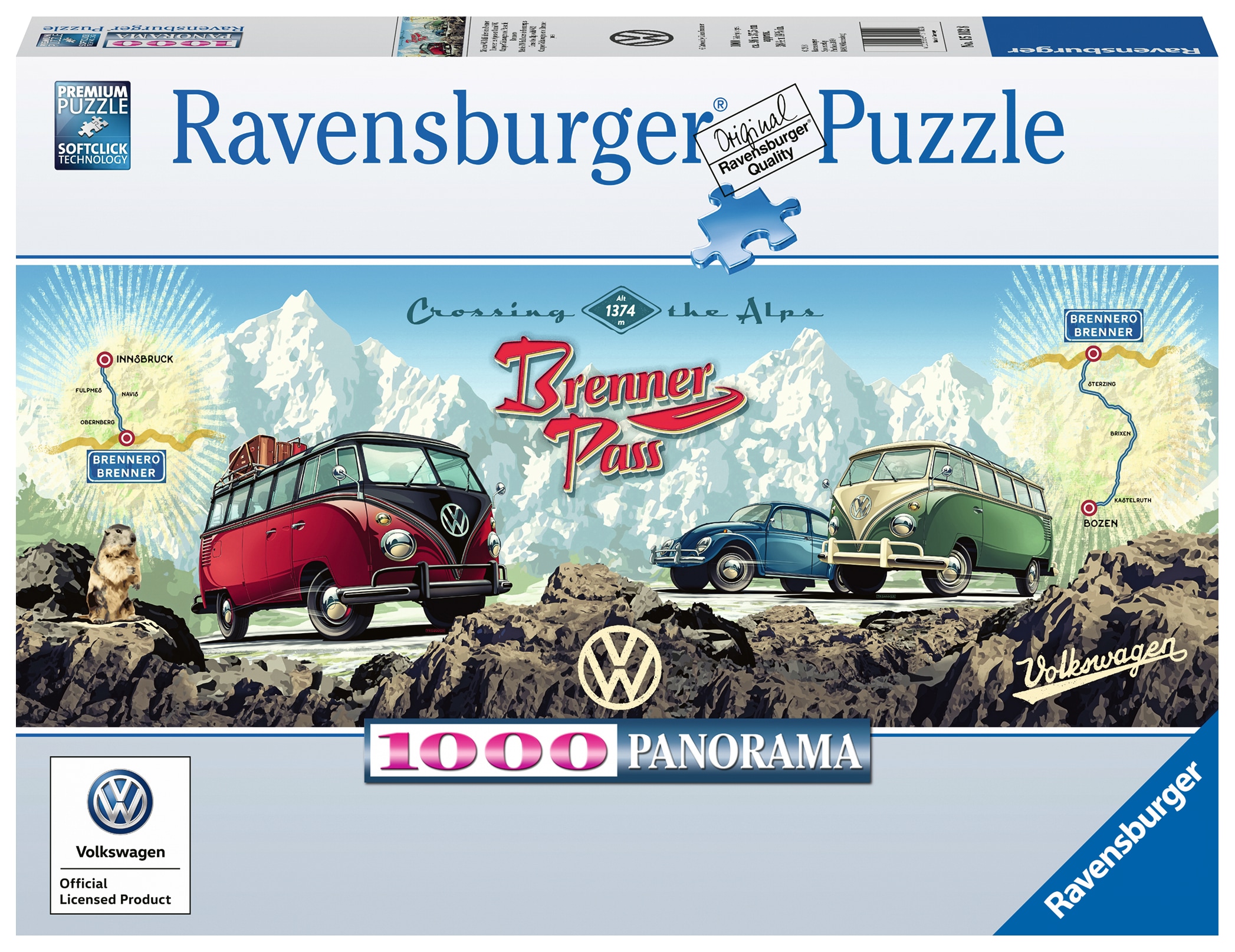 Ravensburger Puzzle Mit dem Bulli &uuml;ber Brenner 1000 Teile - Bild 1