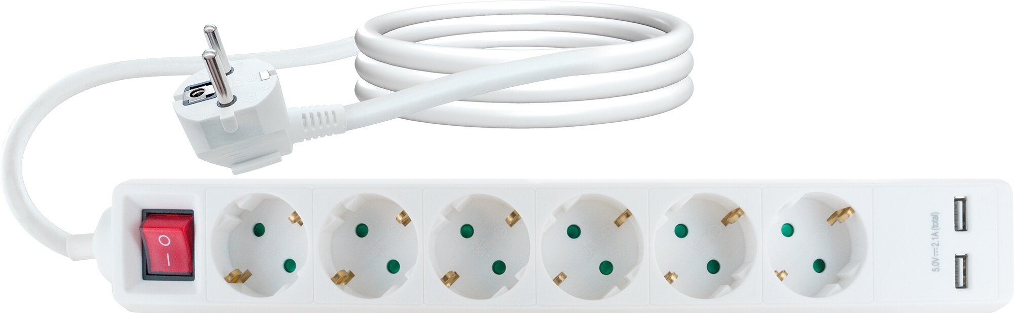 Schwaiger Steckdosenleiste wei&szlig; 6fach mit 2x USB - Bild 1