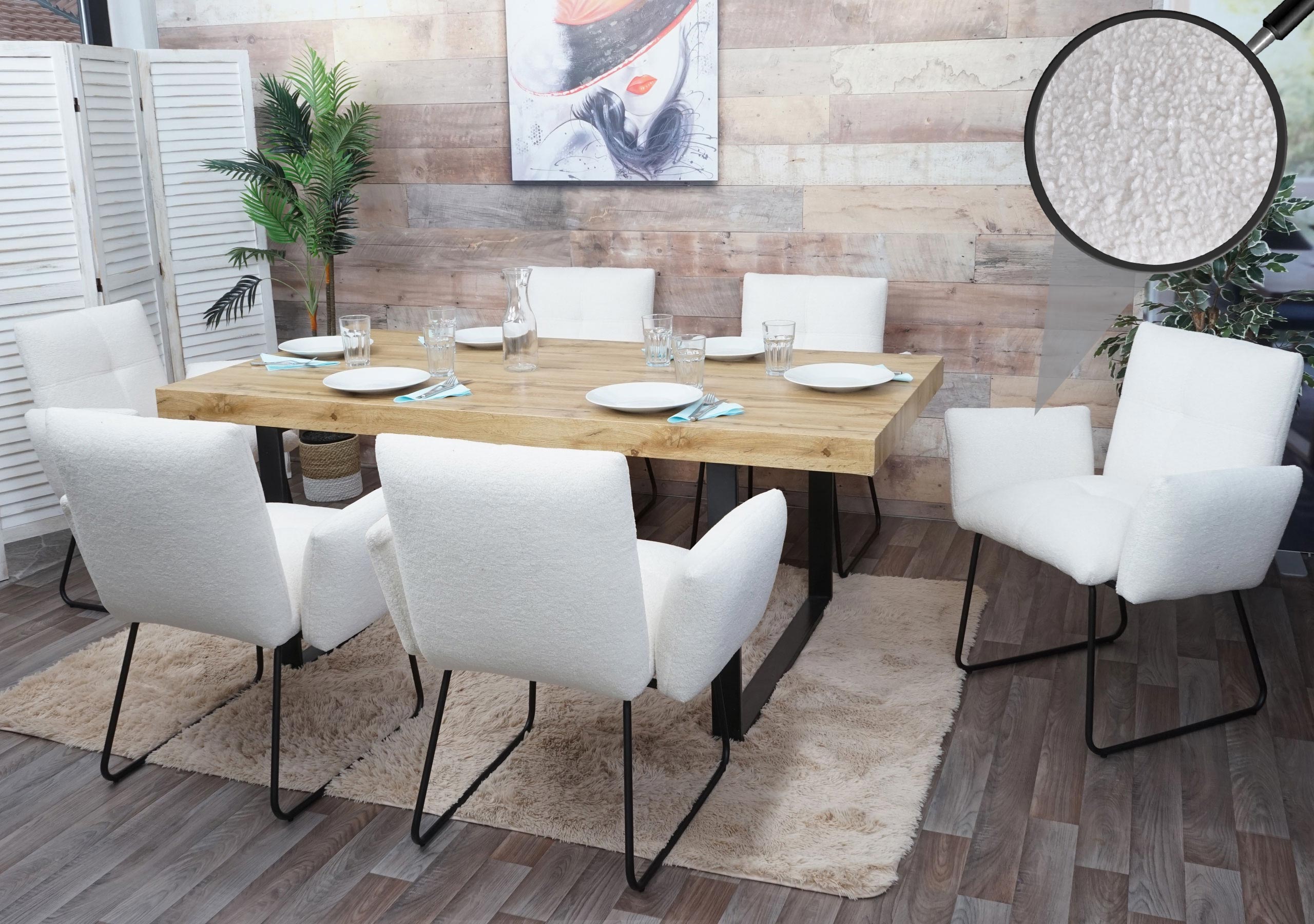 2er-Set Esszimmerstuhl MCW-K34, K&uuml;chenstuhl Polsterstuhl Stuhl Armlehne, &Ouml;ko-Tex Boucl&eacute; Stoff/Textil Metall MVG ~ wei&szlig; - Bild 1