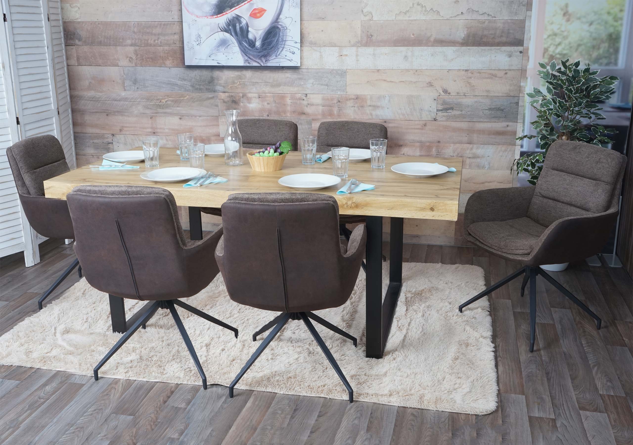 6er-Set Esszimmerstuhl MCW-K32, K&uuml;chenstuhl Lehnstuhl Stuhl, drehbar Auto-Position, Stoff MVG ~ braun-dunkelbraun - Bild 1