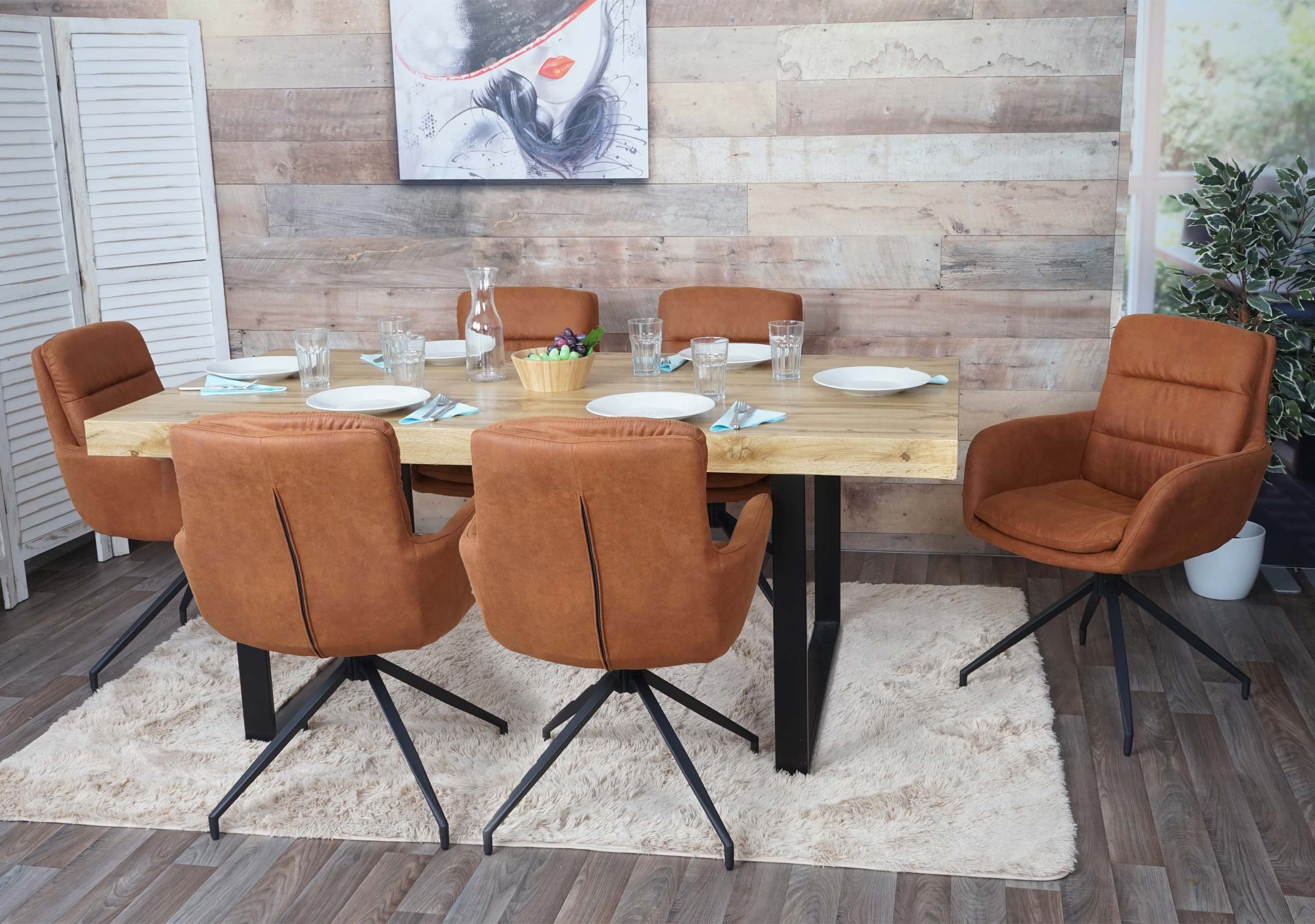 6er-Set Esszimmerstuhl MCW-K32, K&uuml;chenstuhl Lehnstuhl Stuhl, drehbar Auto-Position, Stoff MVG ~ Wildleder-Optik braun - Bild 1