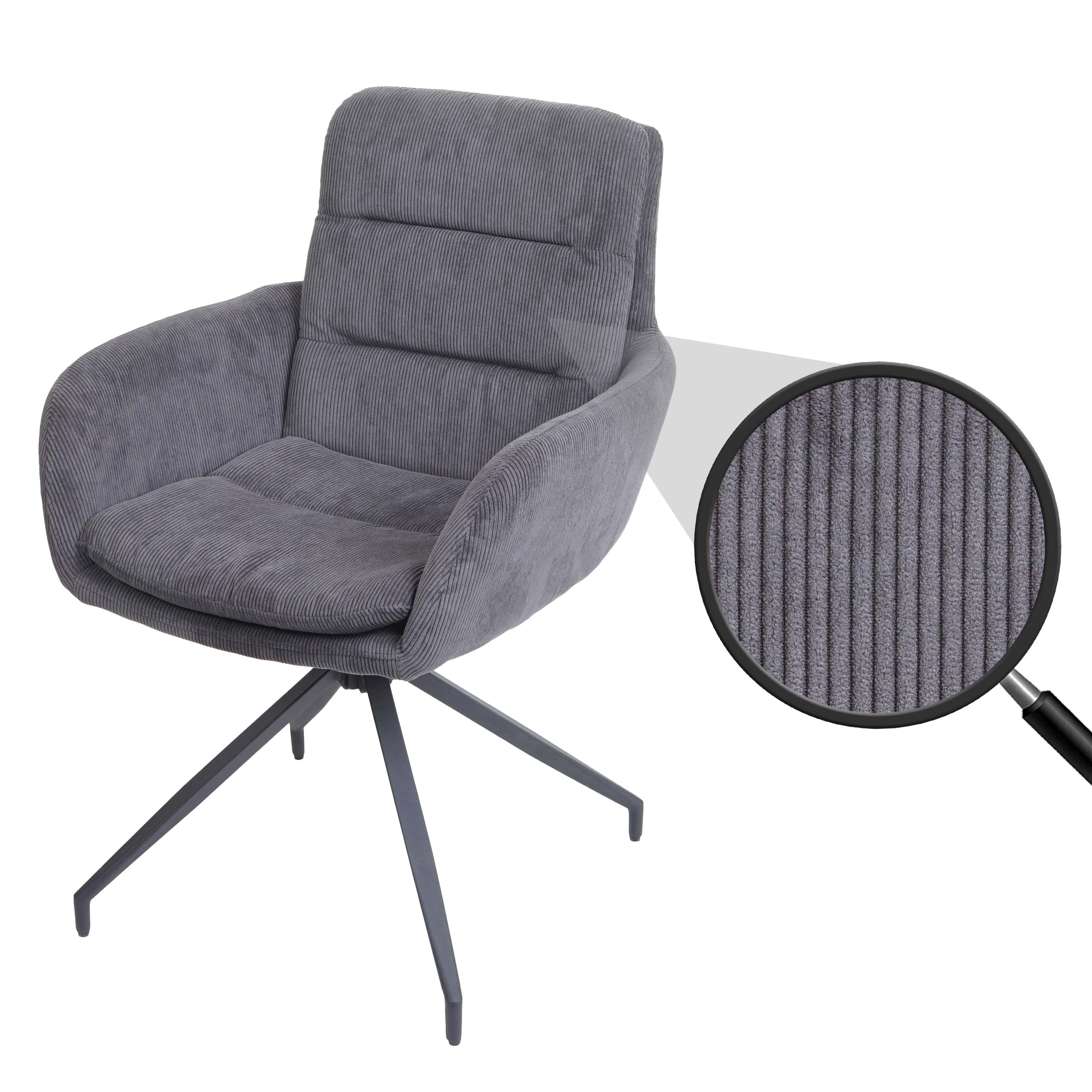 Esszimmerstuhl MCW-K32, K&uuml;chenstuhl Lehnstuhl Stuhl, drehbar Auto-Position, Stoff MVG ~ Cord grau - Bild 1