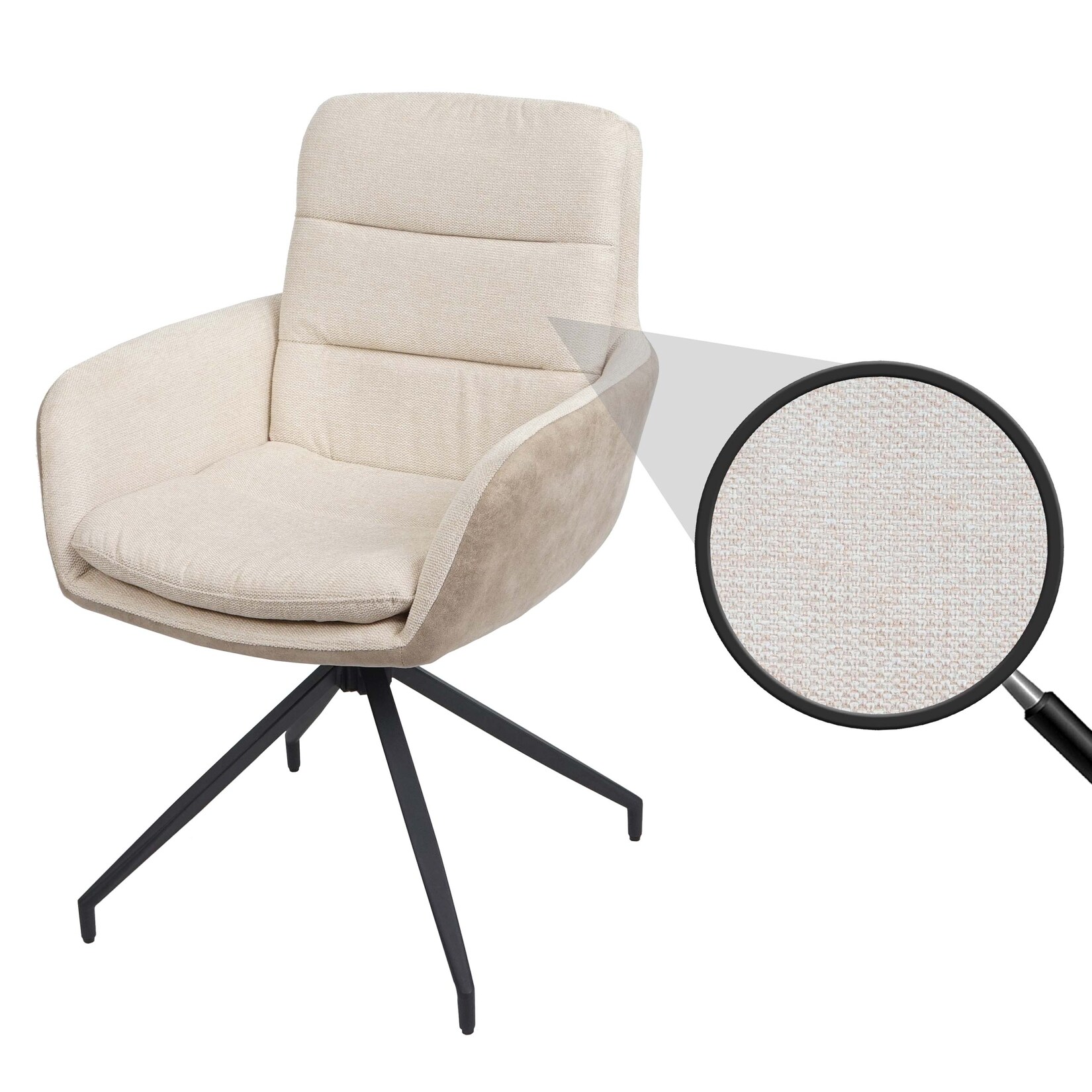 Esszimmerstuhl MCW-K32, Küchenstuhl Lehnstuhl Stuhl, drehbar Auto-Position, Stoff MVG ~ creme-beige