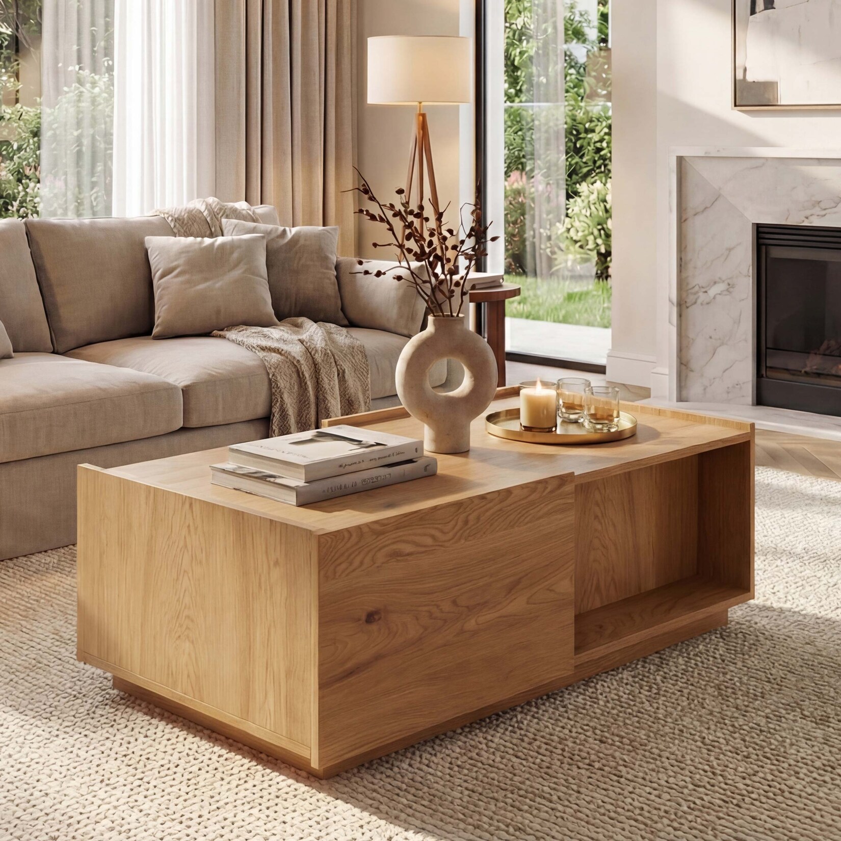Couchtisch MCW-J78, Wohnzimmertisch Beistelltisch Sofatisch, Schublade, MDF 110x50x40cm ~ Eiche-Optik