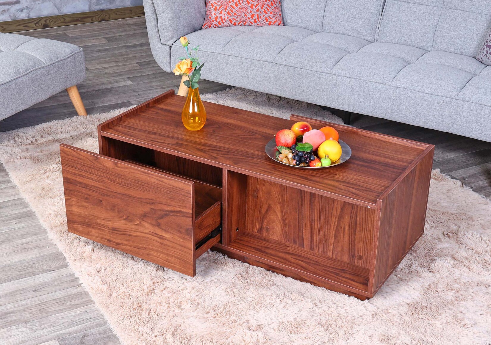 Couchtisch MCW-J78, Wohnzimmertisch Beistelltisch Sofatisch, Schublade, MDF 110x50x40cm ~ Walnuss-Optik | 04057651535609