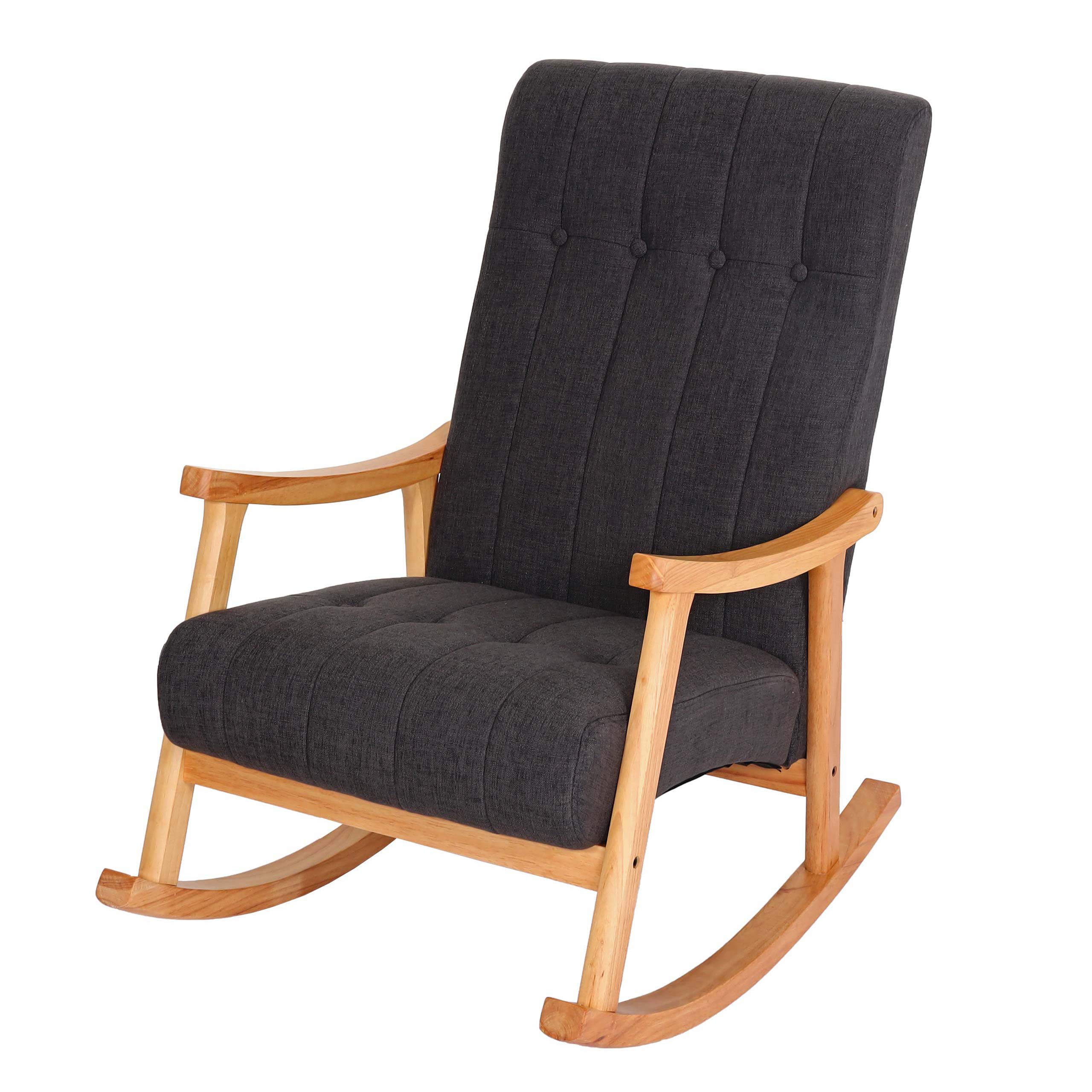 Schaukelstuhl MCW-K10, Schaukelsessel Schwingstuhl Relaxsessel MVG ~ Stoff/Textil dunkelgrau, Gestell braun - Bild 1