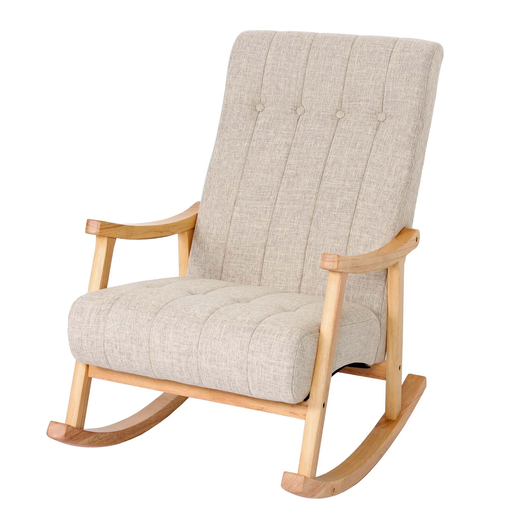 Schaukelstuhl MCW-K10, Schaukelsessel Schwingstuhl Relaxsessel MVG ~ Stoff/Textil creme, Gestell braun