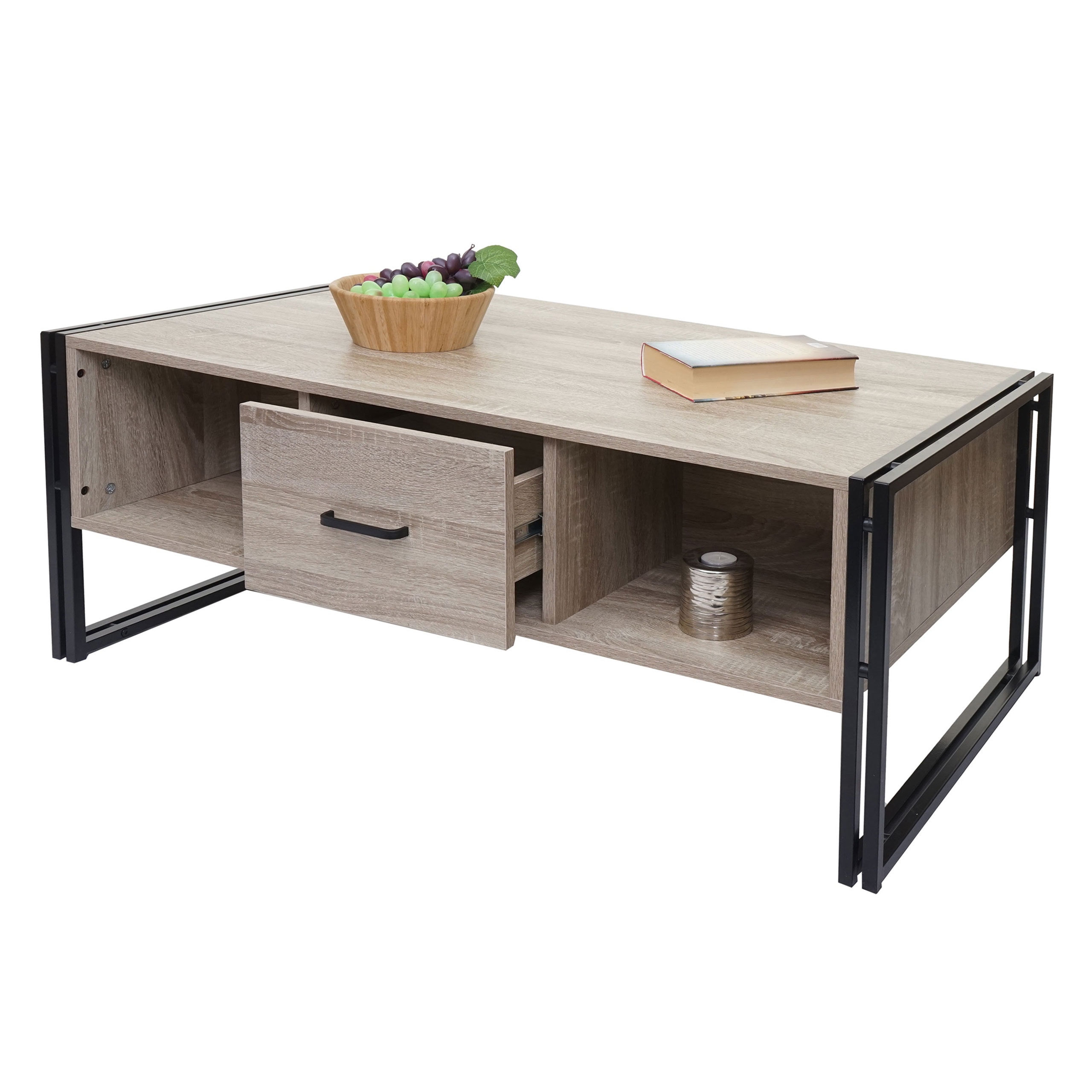 Couchtisch MCW-A27b, Beistelltisch Wohnzimmertisch, 3D-Struktur, 45x110x60cm MVG-zertifiziert, Metall ~ Eiche-Optik - Bild 1