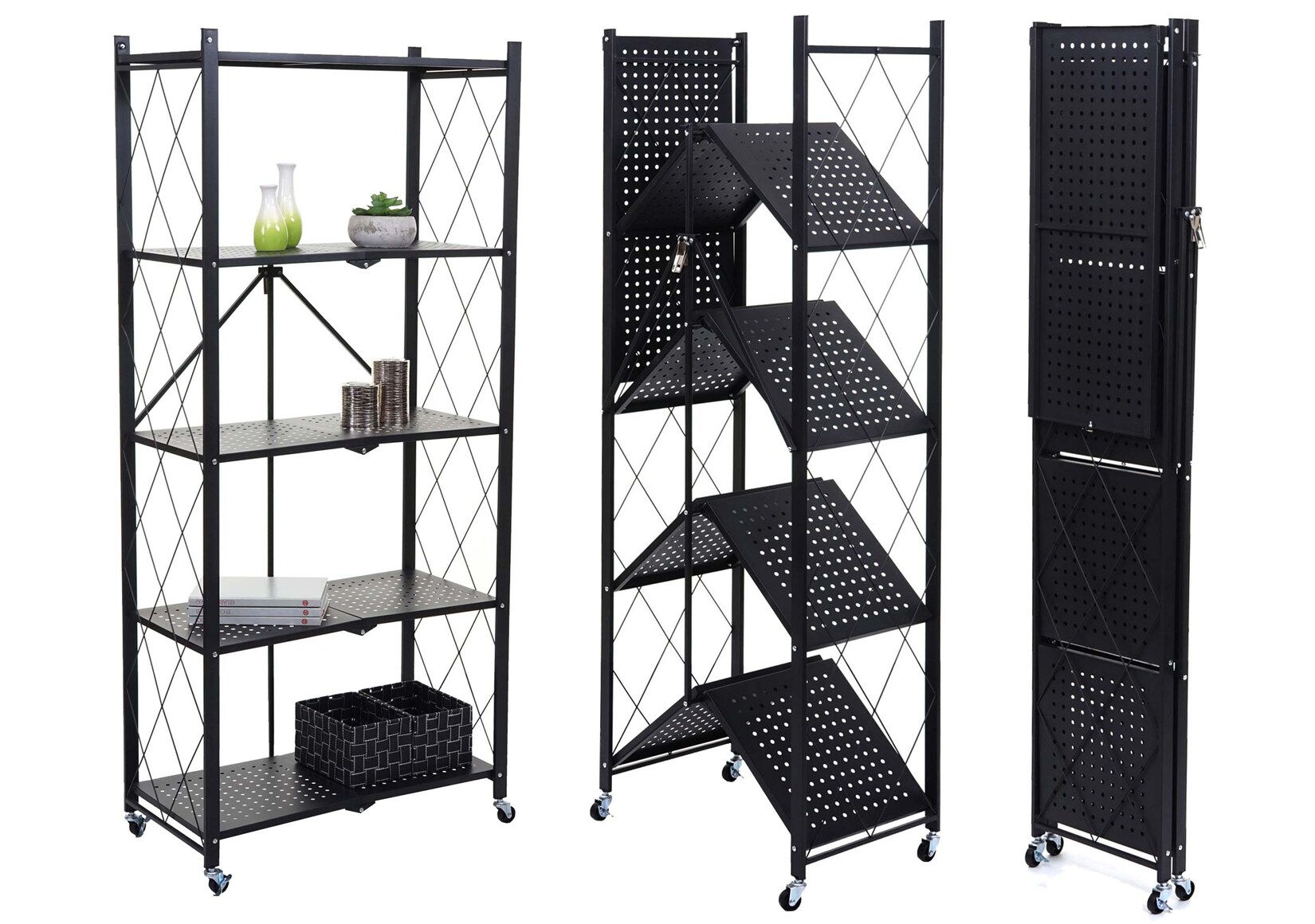 Regal MCW-J85, Standregal Wohnregal, faltbar/klappbar Stahl ~ schwarz, 5 Ebenen | 04057651536293