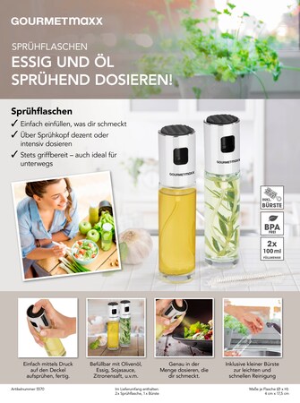 GOURMETmaxx Sprühflasche Essig & Öl 2er-Set 100ml schwarz/Edelstahl online  kaufen bei Netto