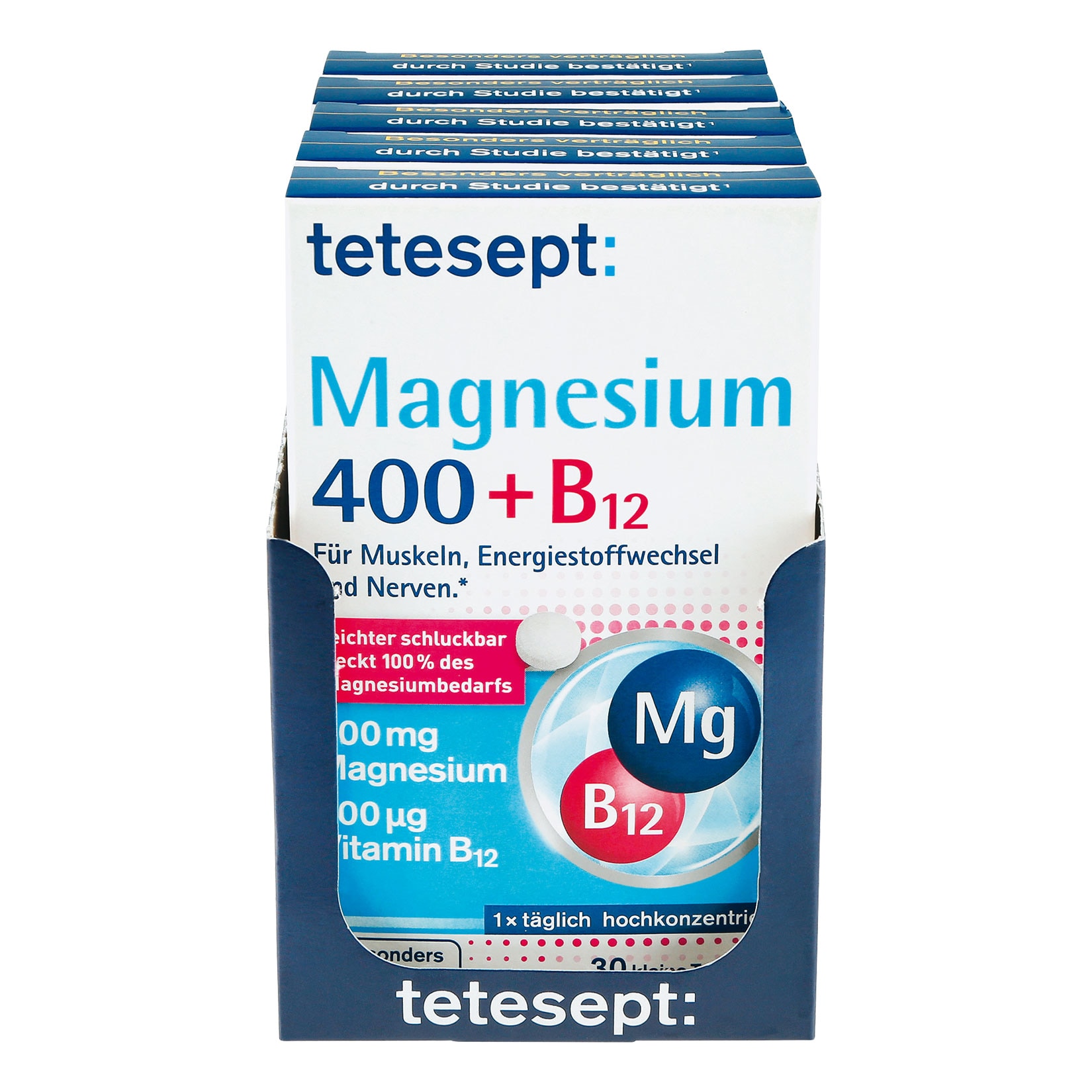 tetesept Magnesium 400 B12 hochdosiert 30 St&uuml;ck 25,80 g, 5er Pack - Bild 1