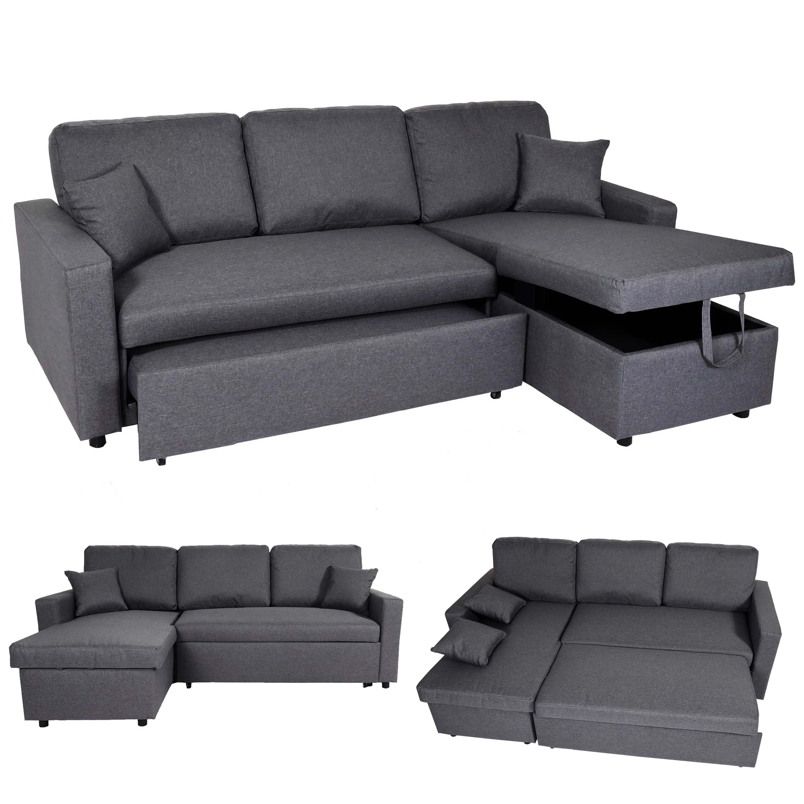 Ecksofa mit Bettkasten MCW-L17, Couch Sofa L-Form, Liegefl&auml;che Nosagfederung 228cm ~ dunkelgrau - Bild 1