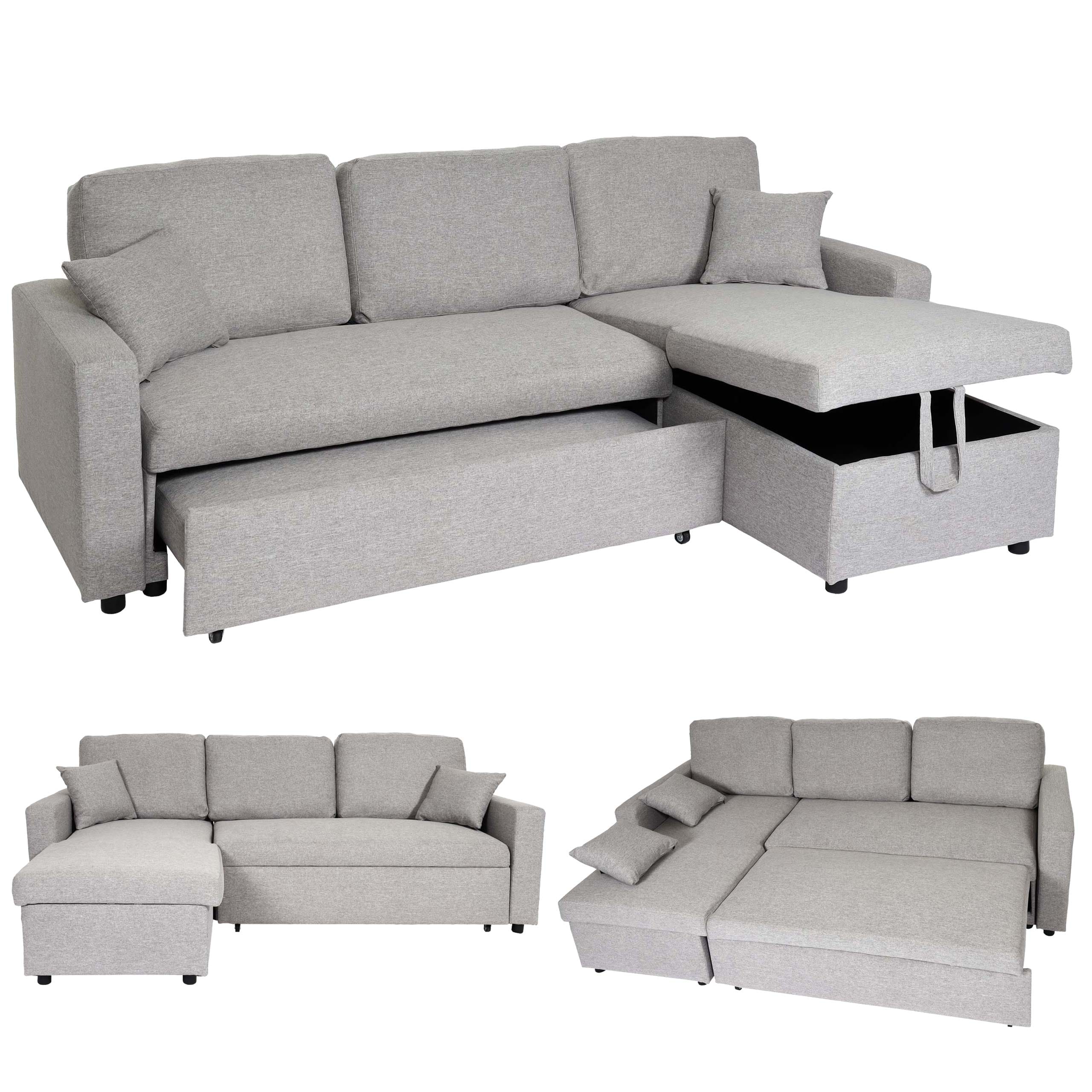 Ecksofa mit Bettkasten MCW-L17, Couch Sofa L-Form, Liegefl&auml;che Nosagfederung 228cm ~ grau - Bild 1