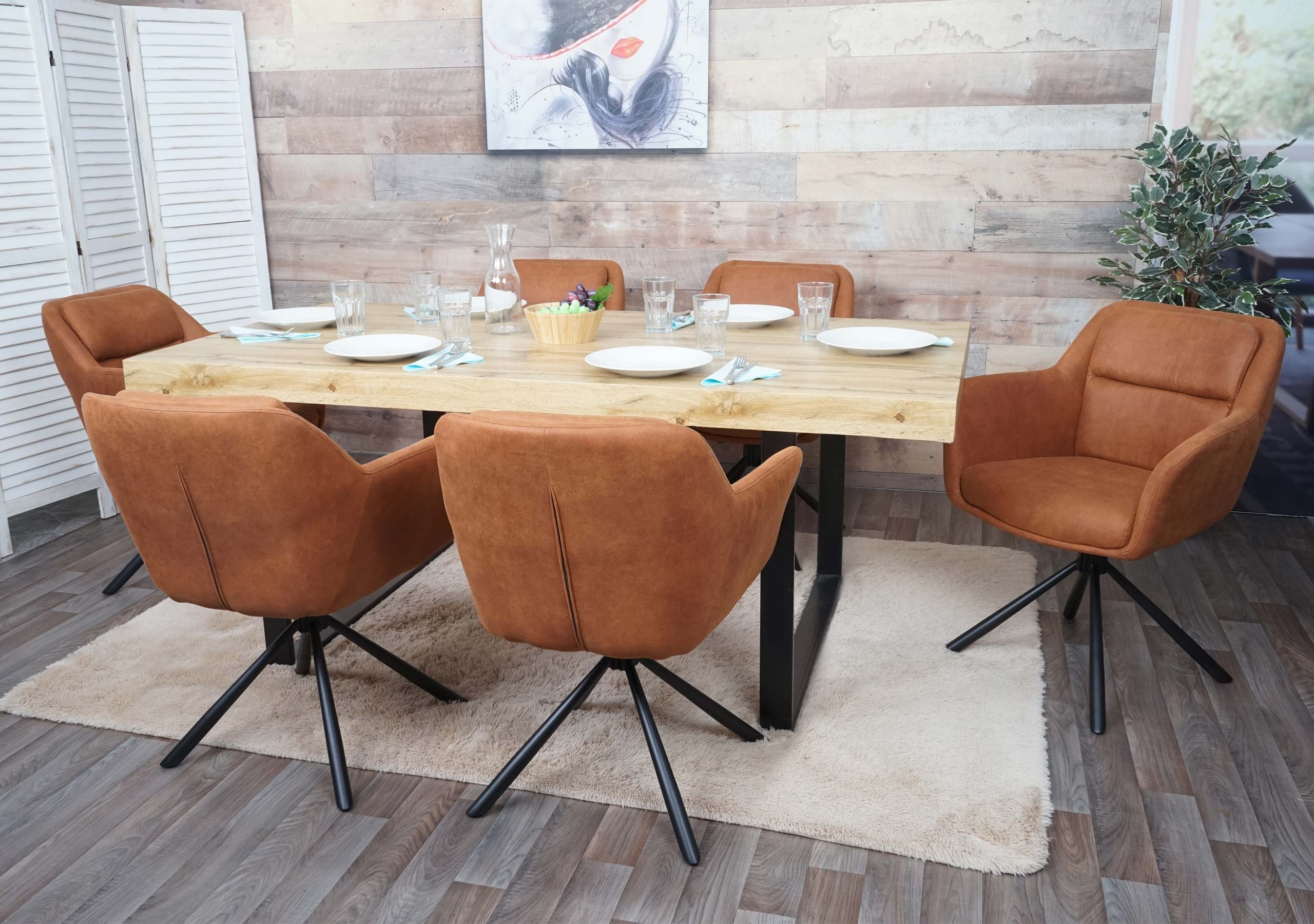 6er-Set Esszimmerstuhl MCW-K33, K&uuml;chenstuhl Stuhl, drehbar Auto-Position, Stoff MVG ~ Wildleder-Optik braun - Bild 1