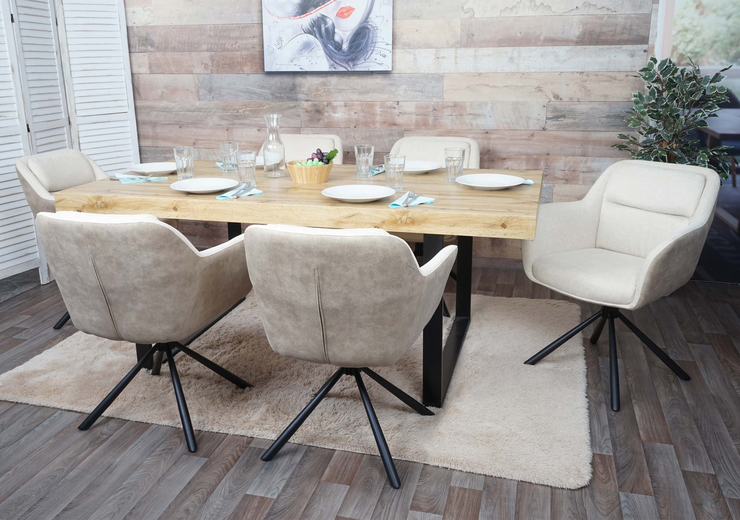 6er-Set Esszimmerstuhl MCW-K33, K&uuml;chenstuhl Stuhl, drehbar Auto-Position, Stoff MVG ~ Kunstleder, creme - Bild 1