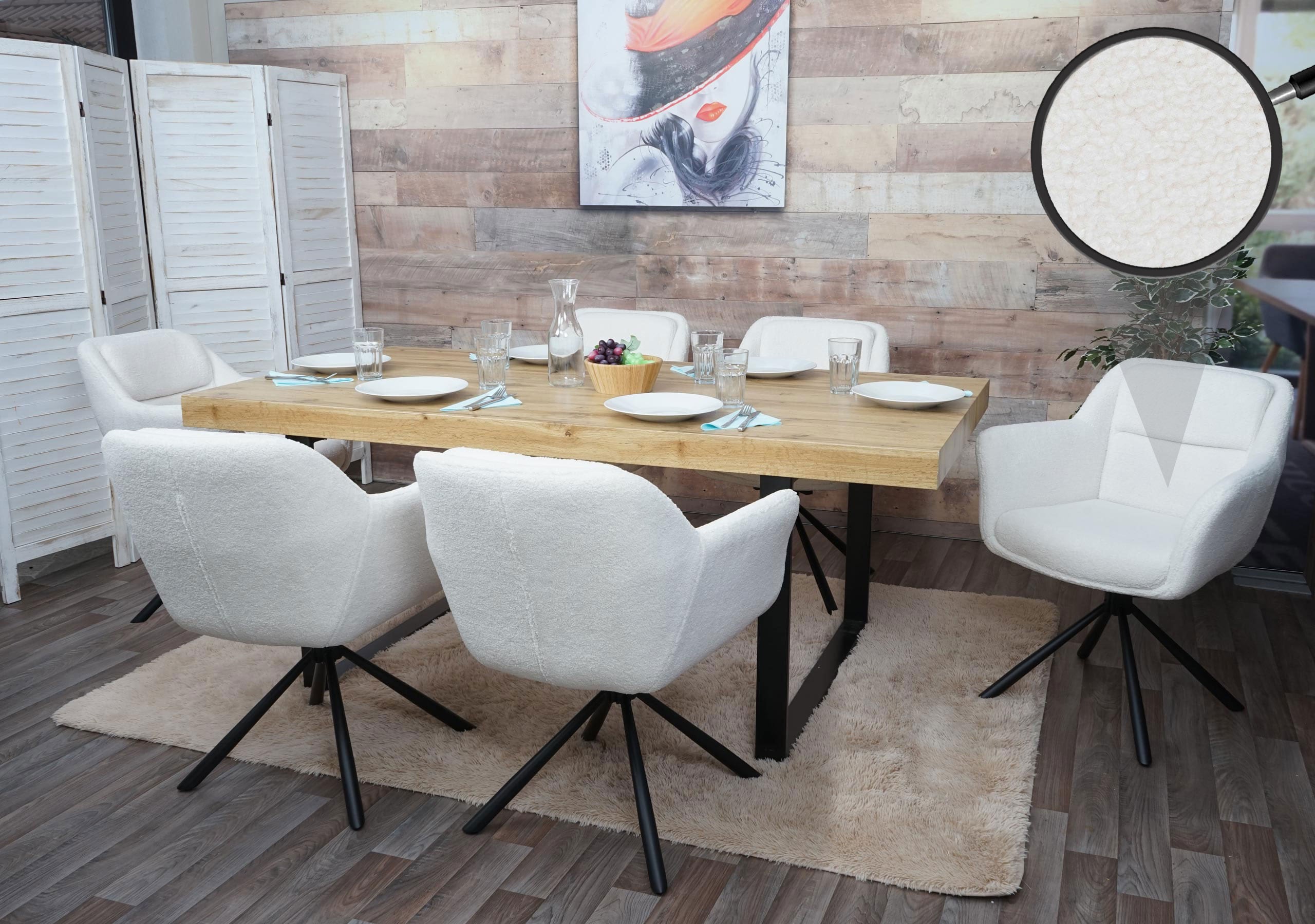 6er-Set Esszimmerstuhl MCW-K33, K&uuml;chenstuhl Stuhl, drehbar Auto-Position, Stoff MVG ~ boucl&eacute;-wei&szlig; - Bild 1