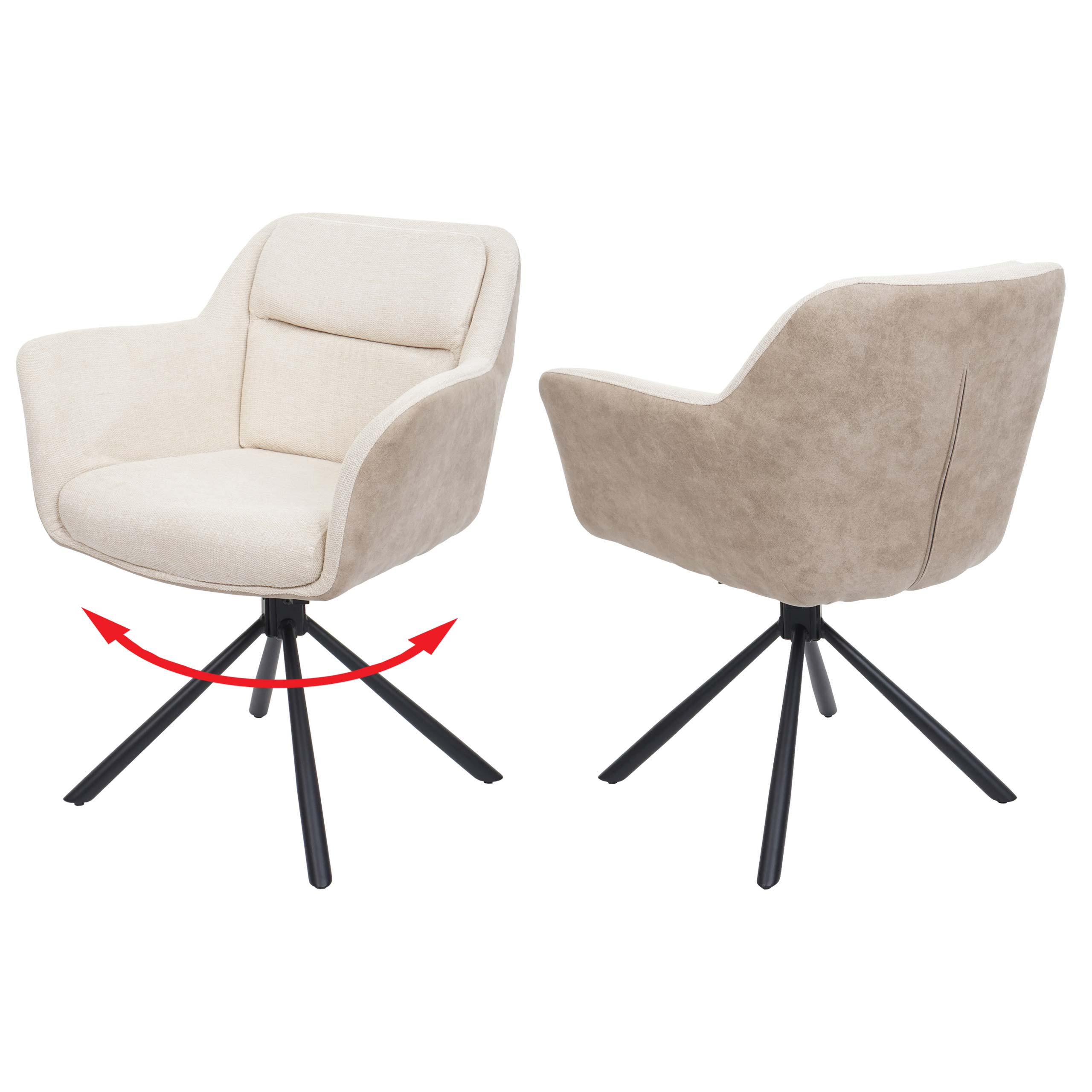 2er-Set Esszimmerstuhl MCW-K33, K&uuml;chenstuhl Stuhl, drehbar Auto-Position, Stoff MVG ~ Kunstleder, creme - Bild 1