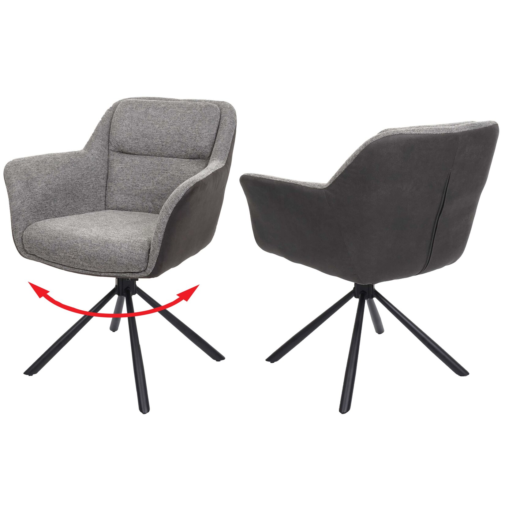 2er-Set Esszimmerstuhl MCW-K33, Küchenstuhl Stuhl, drehbar Auto-Position, Stoff MVG ~ Kunstleder, grau-dunkelgrau
