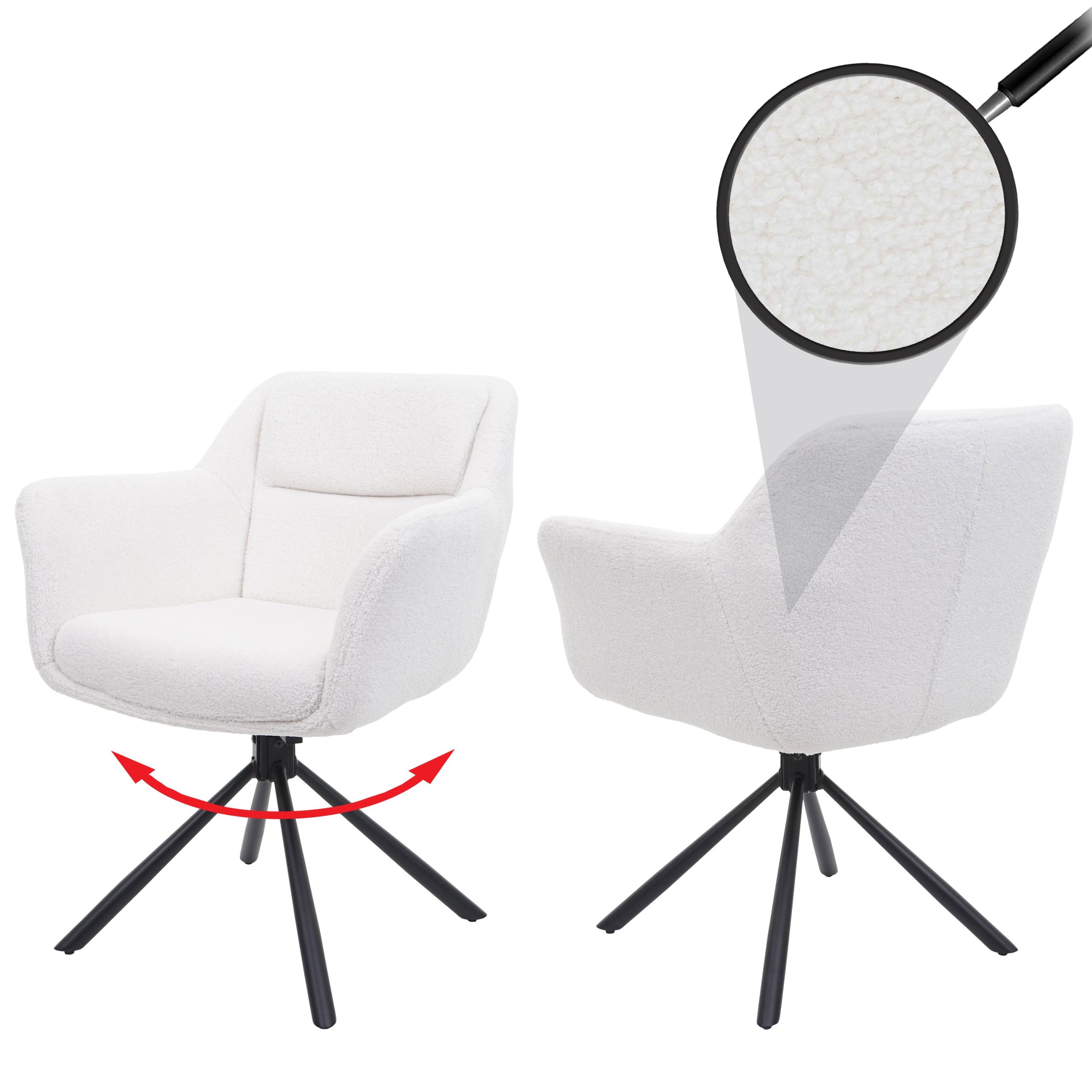 2er-Set Esszimmerstuhl MCW-K33, K&uuml;chenstuhl Stuhl, drehbar Auto-Position, Stoff MVG ~ boucl&eacute;-wei&szlig; - Bild 1