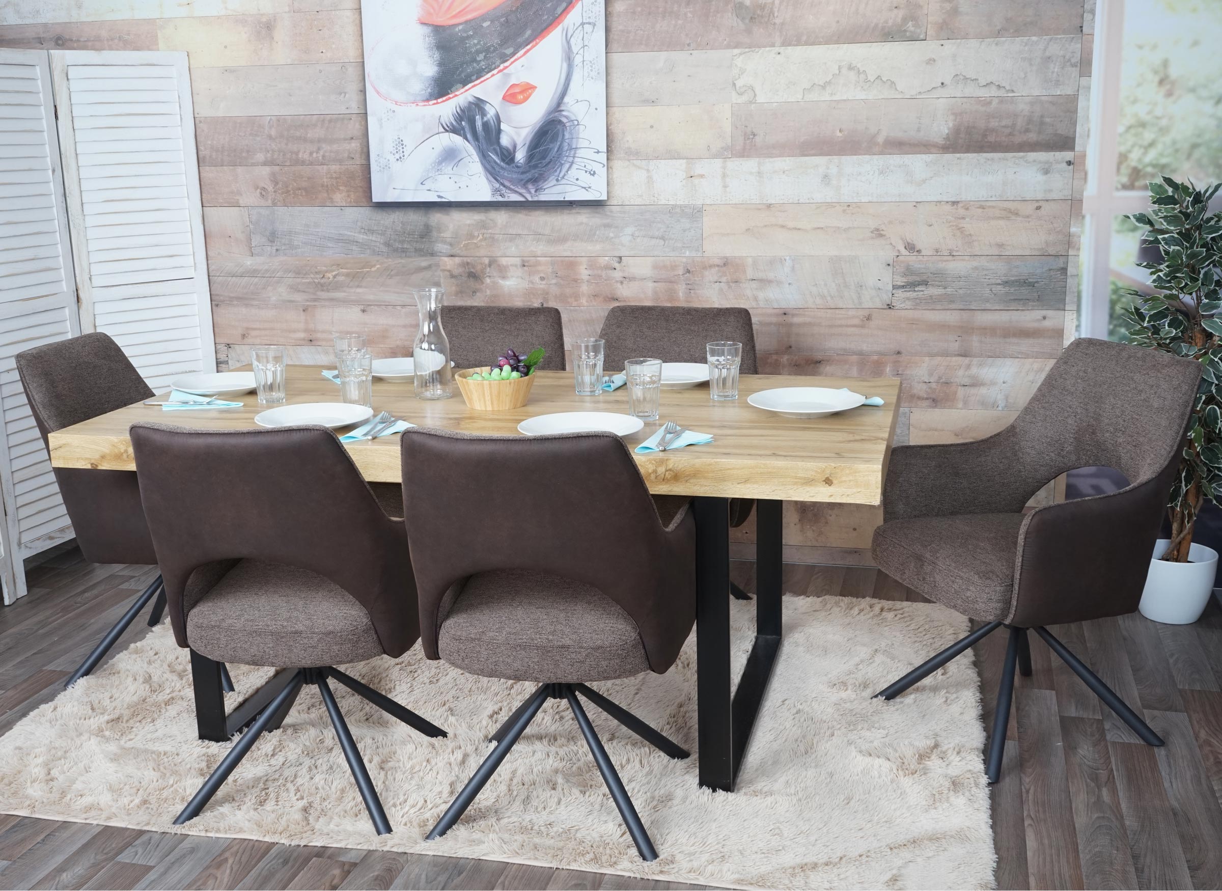 6er-Set Esszimmerstuhl MCW-K30, K&uuml;chenstuhl Lehnstuhl, drehbar Auto-Position, Stoff/Textil MVG ~ braun-dunkelbraun - Bild 1