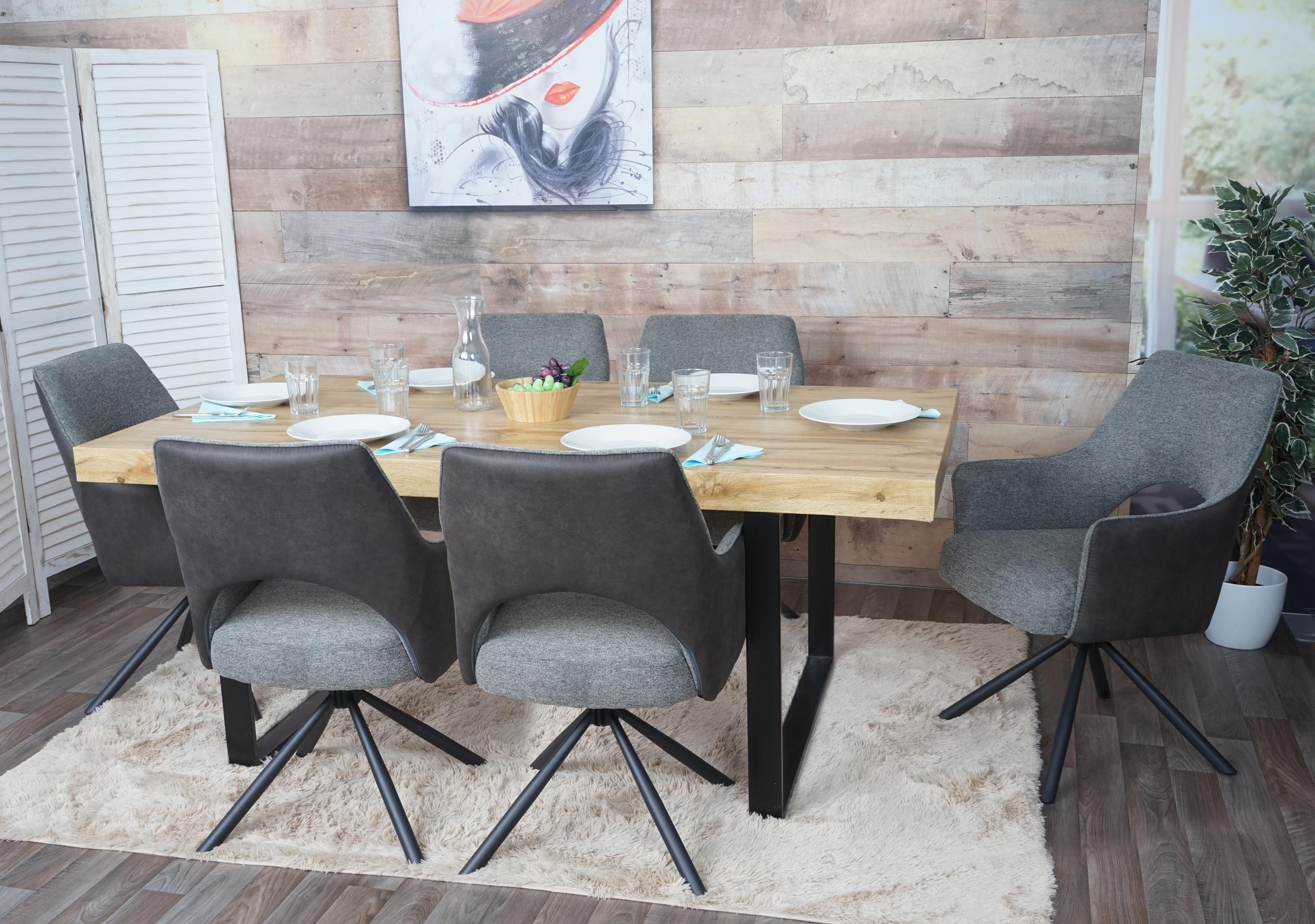 6er-Set Esszimmerstuhl MCW-K30, K&uuml;chenstuhl Lehnstuhl, drehbar Auto-Position, Stoff/Textil MVG ~ grau-dunkelgrau - Bild 1