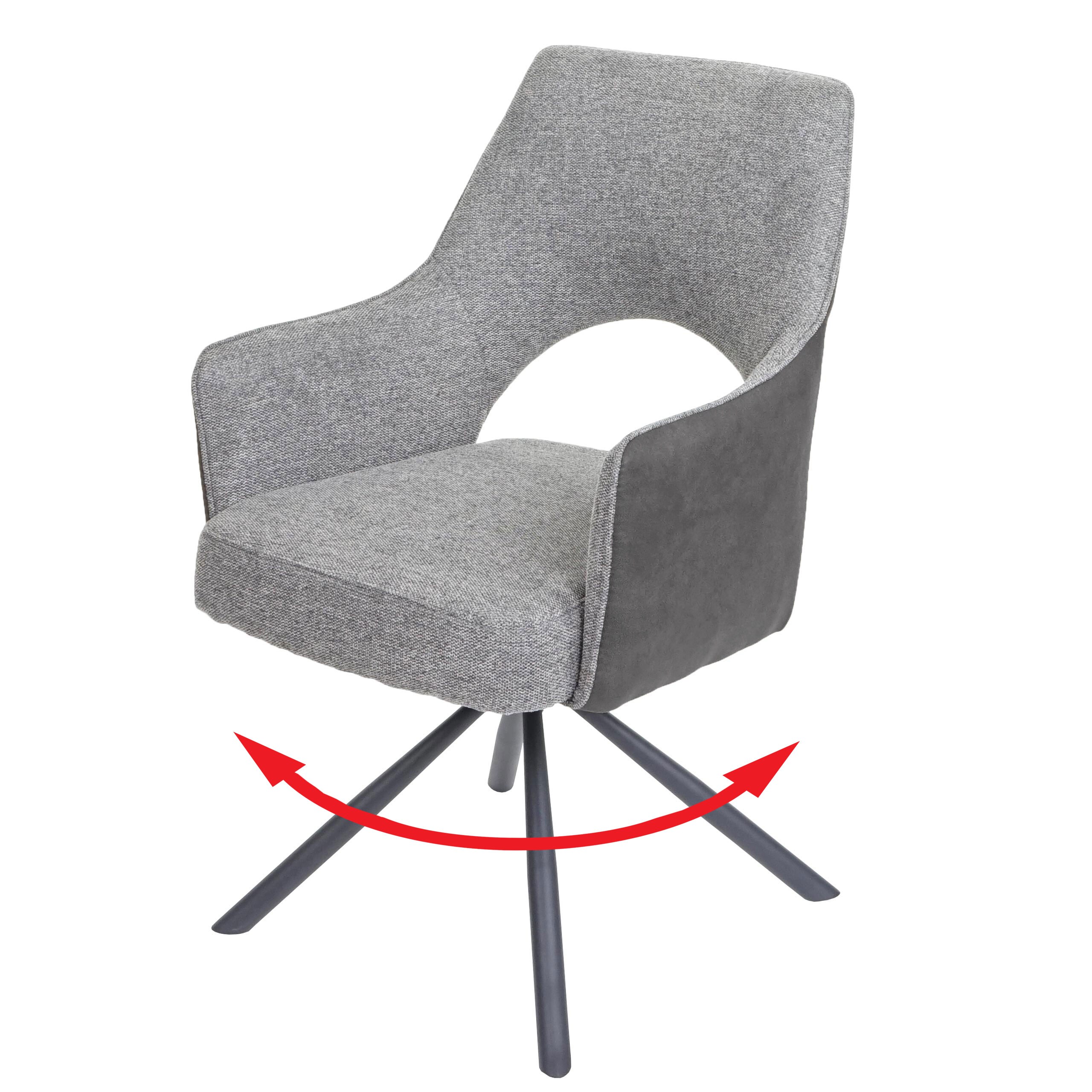 Esszimmerstuhl MCW-K30, K&uuml;chenstuhl Lehnstuhl, drehbar Auto-Position, Stoff/Textil MVG ~ grau-dunkelgrau - Bild 1