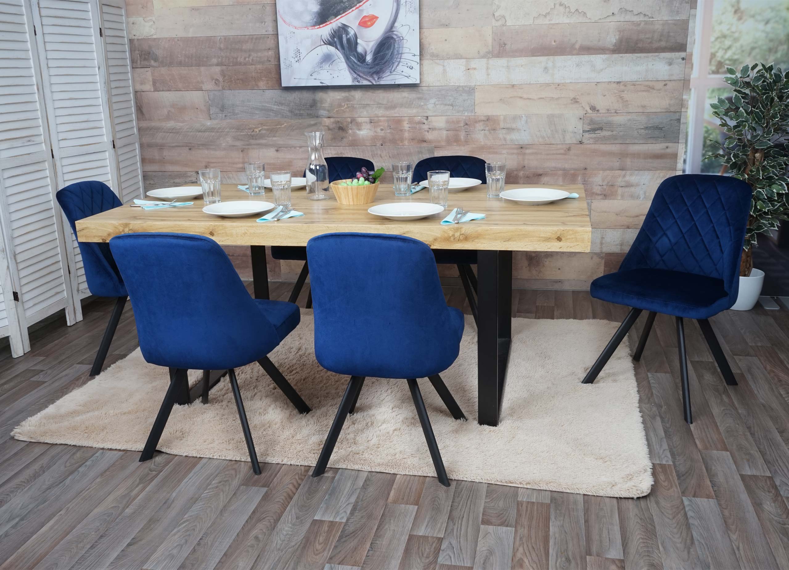 6er-Set Esszimmerstuhl MCW-K25, K&uuml;chenstuhl Lehnstuhl Polsterstuhl, Metall Samt ~ blau - Bild 1