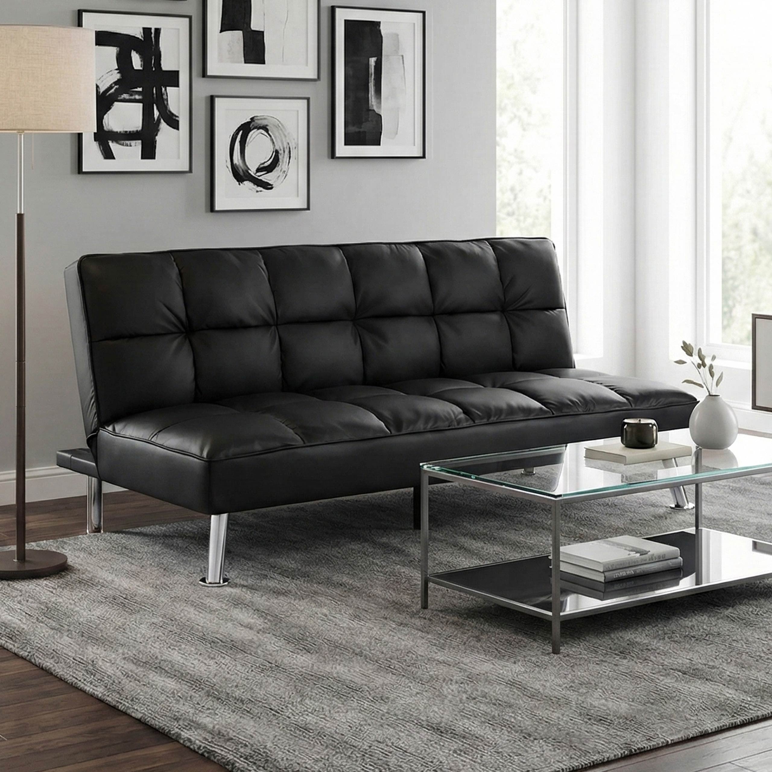 Sofa MCW-K21, Klappsofa Couch Schlafsofa, Nosagfederung Schlaffunktion Liegefl&auml;che 181x107cm ~ Kunstleder, schwarz - Bild 1