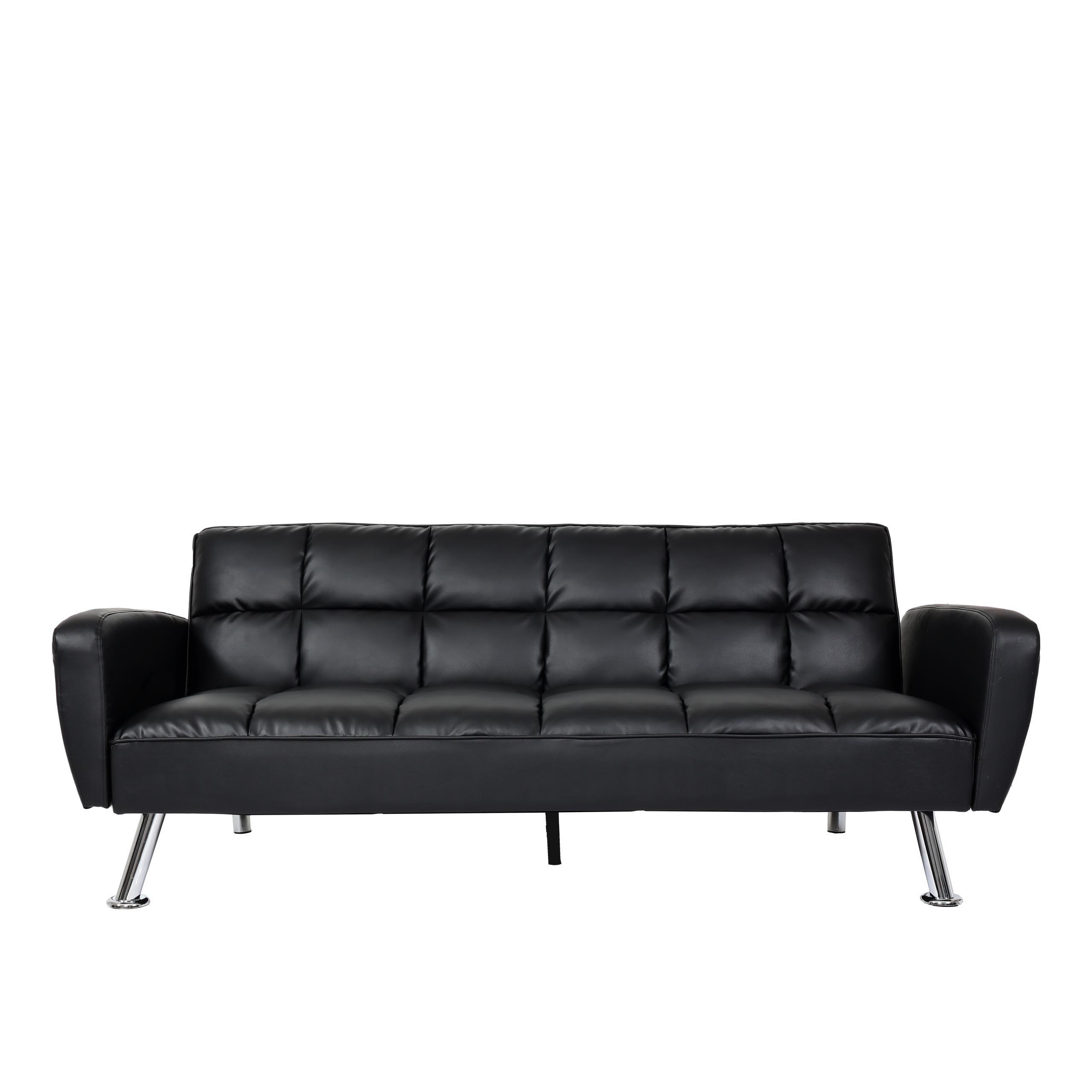 Sofa MCW-K19, Couch Schlafsofa G&auml;stebett Bettsofa Klappsofa, Nosagfederung Schlaffunktion 203cm ~ Kunstleder schwarz - Bild 1