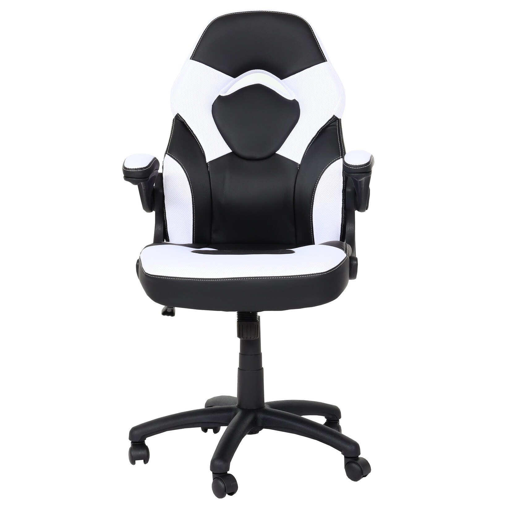 Bürostuhl MCW-K13, Drehstuhl Gamingstuhl, ergonomisch, verstellbare Armlehne, Kunstleder ~ schwarz-weiß | 04057651787602