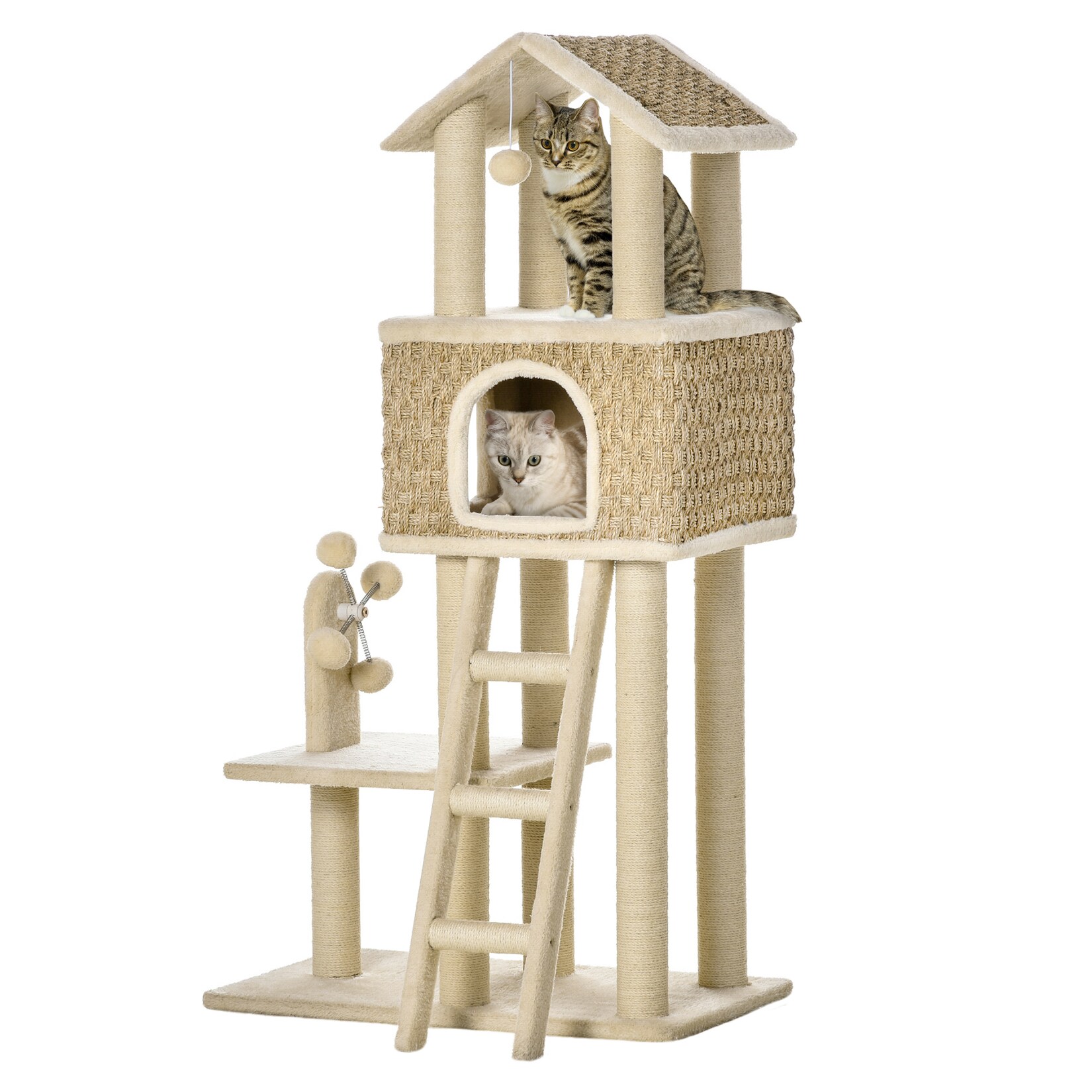 PawHut Kratzbaum Spanplatte, Plüsch(100% Polyster), Sisal, Seegras | 04251774963503