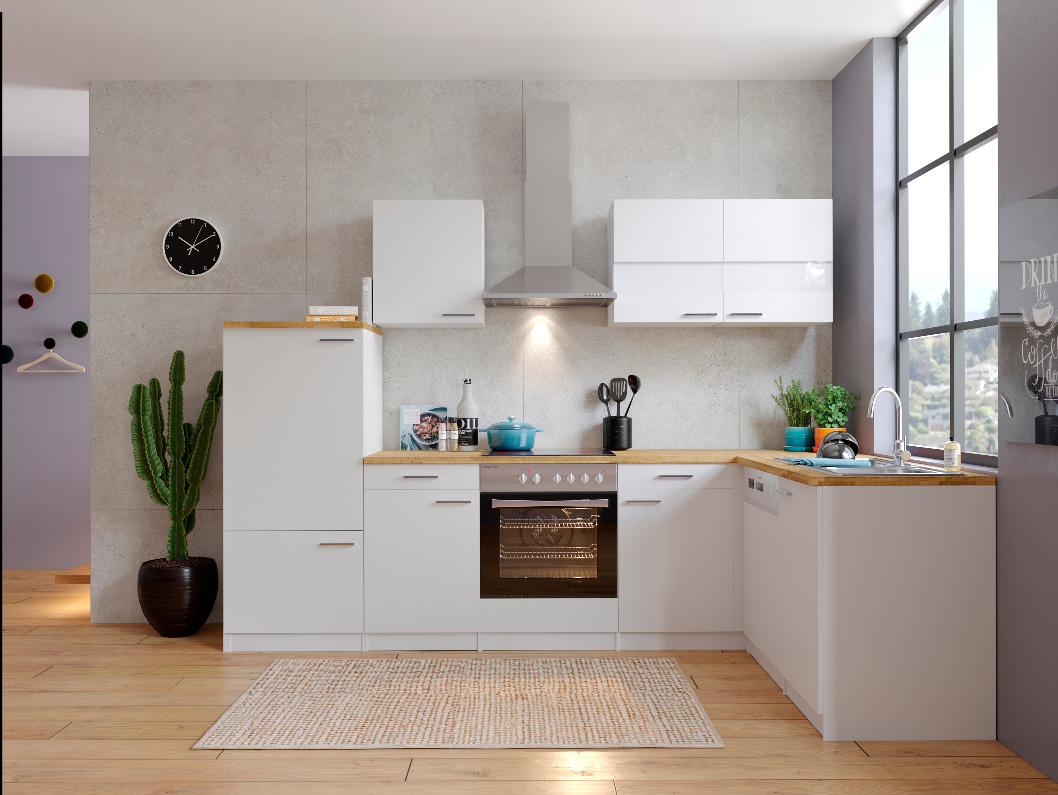 Respekta Winkelk&uuml;che KBL280WSCG 280 cm Wei&szlig; - Wei&szlig; - Bild 1