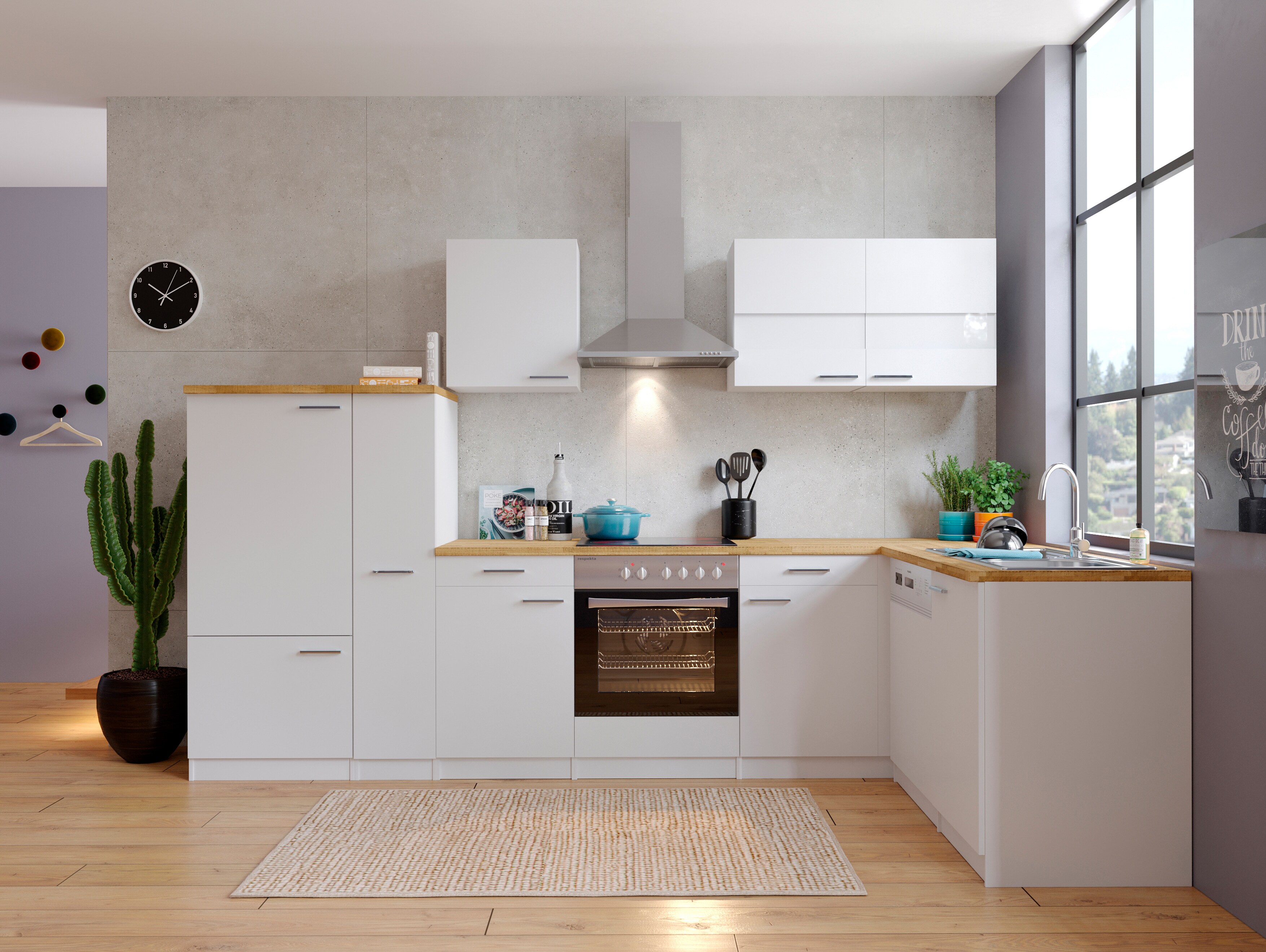 Respekta Winkelk&uuml;che KBL310WGCG 310cm  Wei&szlig; - Wei&szlig; - Bild 1