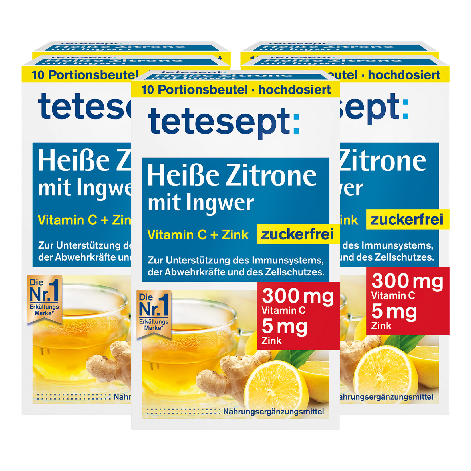 tetesept Hei&szlig;e Zitrone mit Ingwer zuckerfrei 10 St&uuml;ck 30 g, 5er Pack - Bild 1